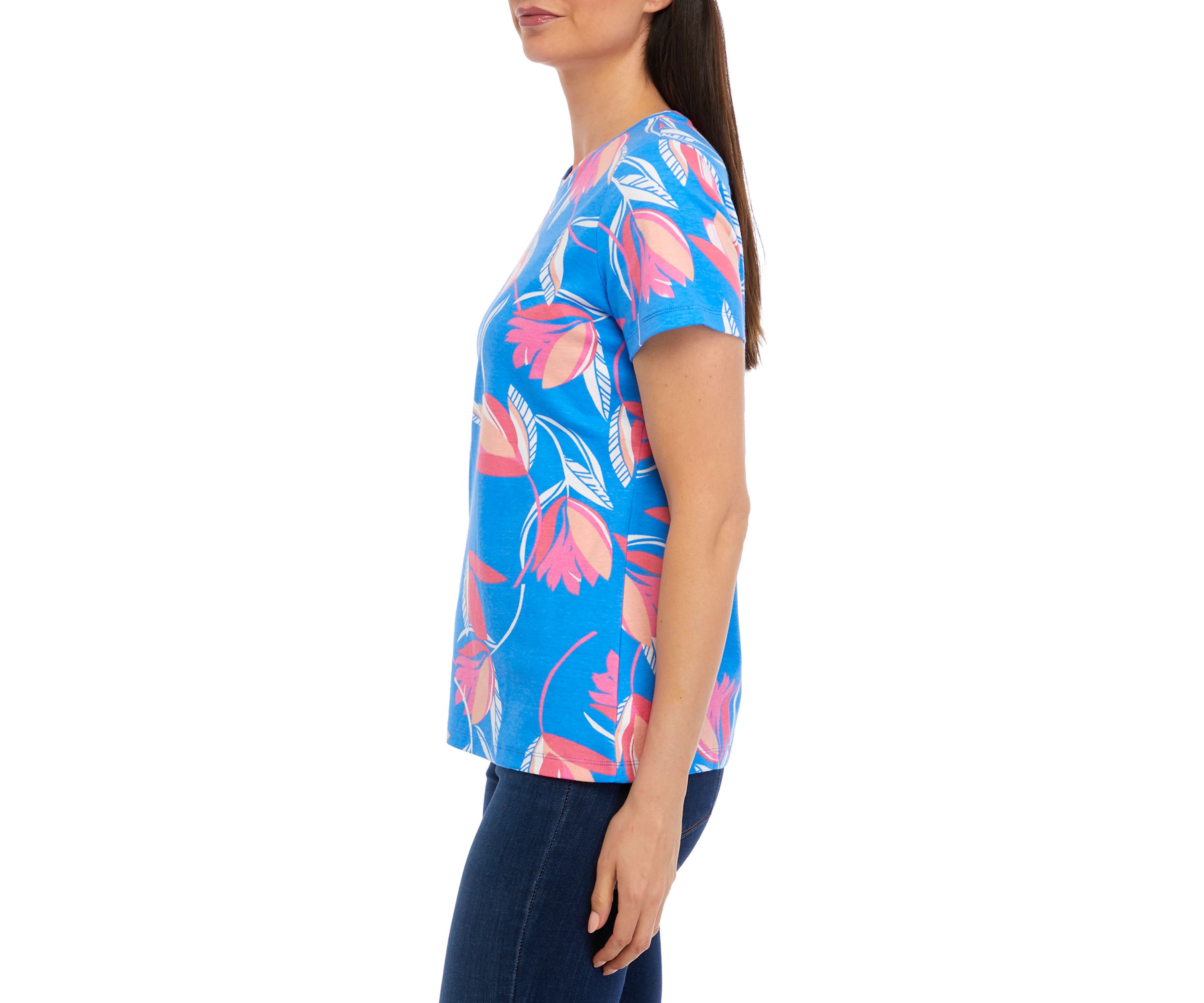 Petite Short Sleeve Crew Neck Printed T-Shirt