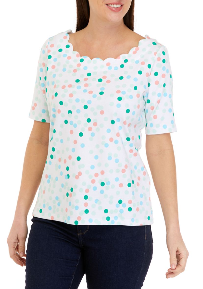 Petite Elbow Sleeve Printed Scallop Top