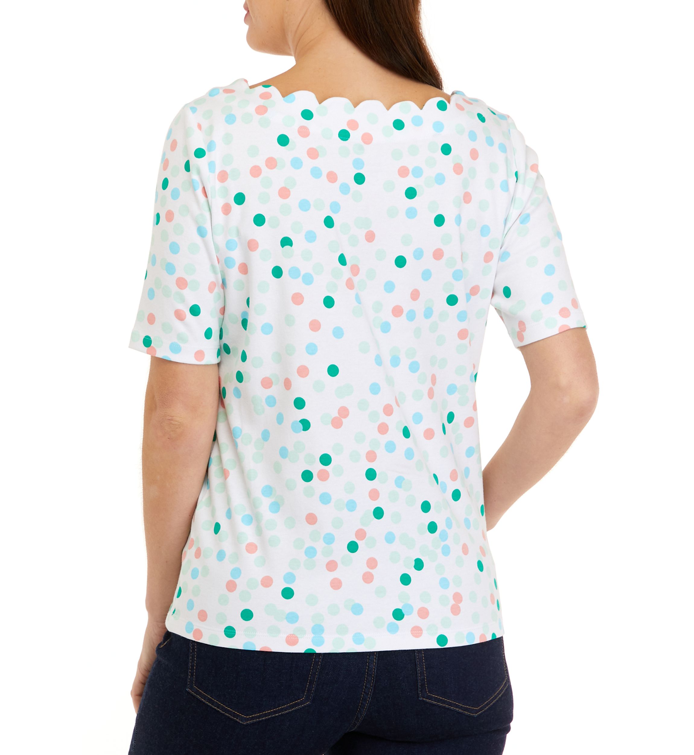 Petite Elbow Sleeve Printed Scallop Top