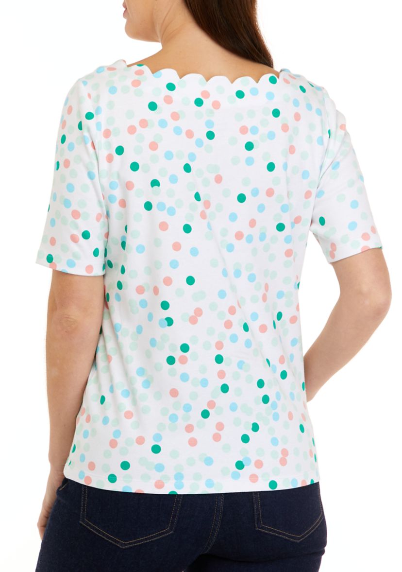 Petite Elbow Sleeve Printed Scallop Top