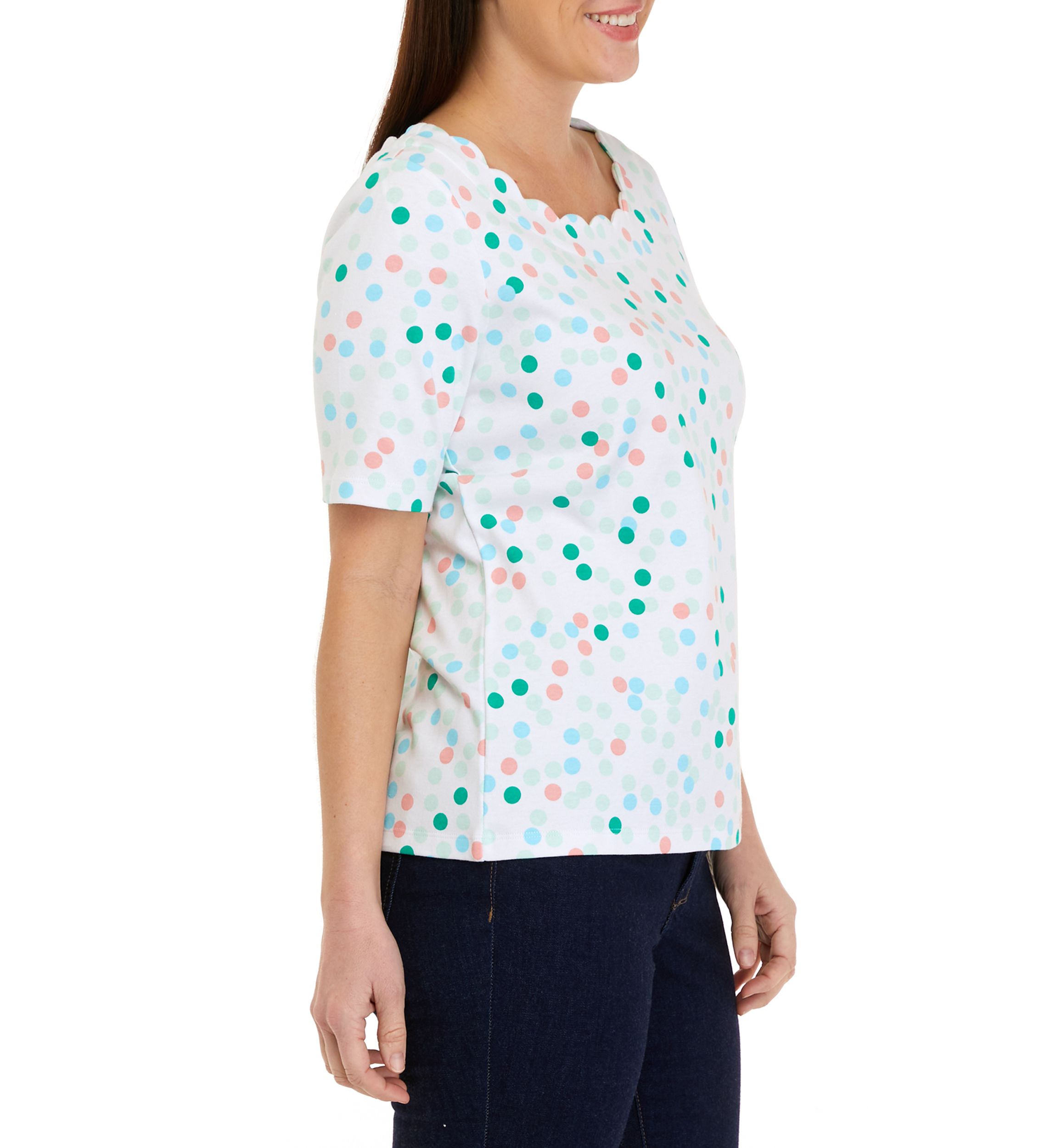 Petite Elbow Sleeve Printed Scallop Top