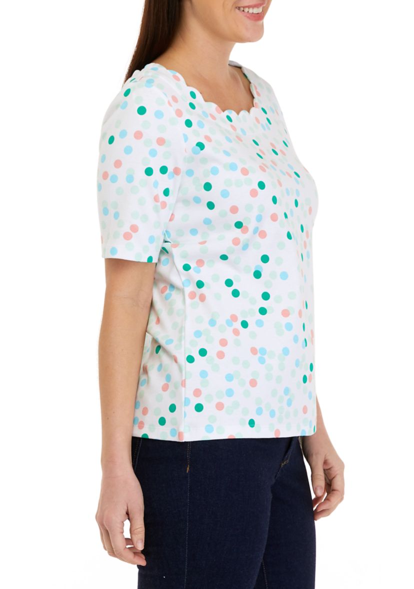 Petite Elbow Sleeve Printed Scallop Top
