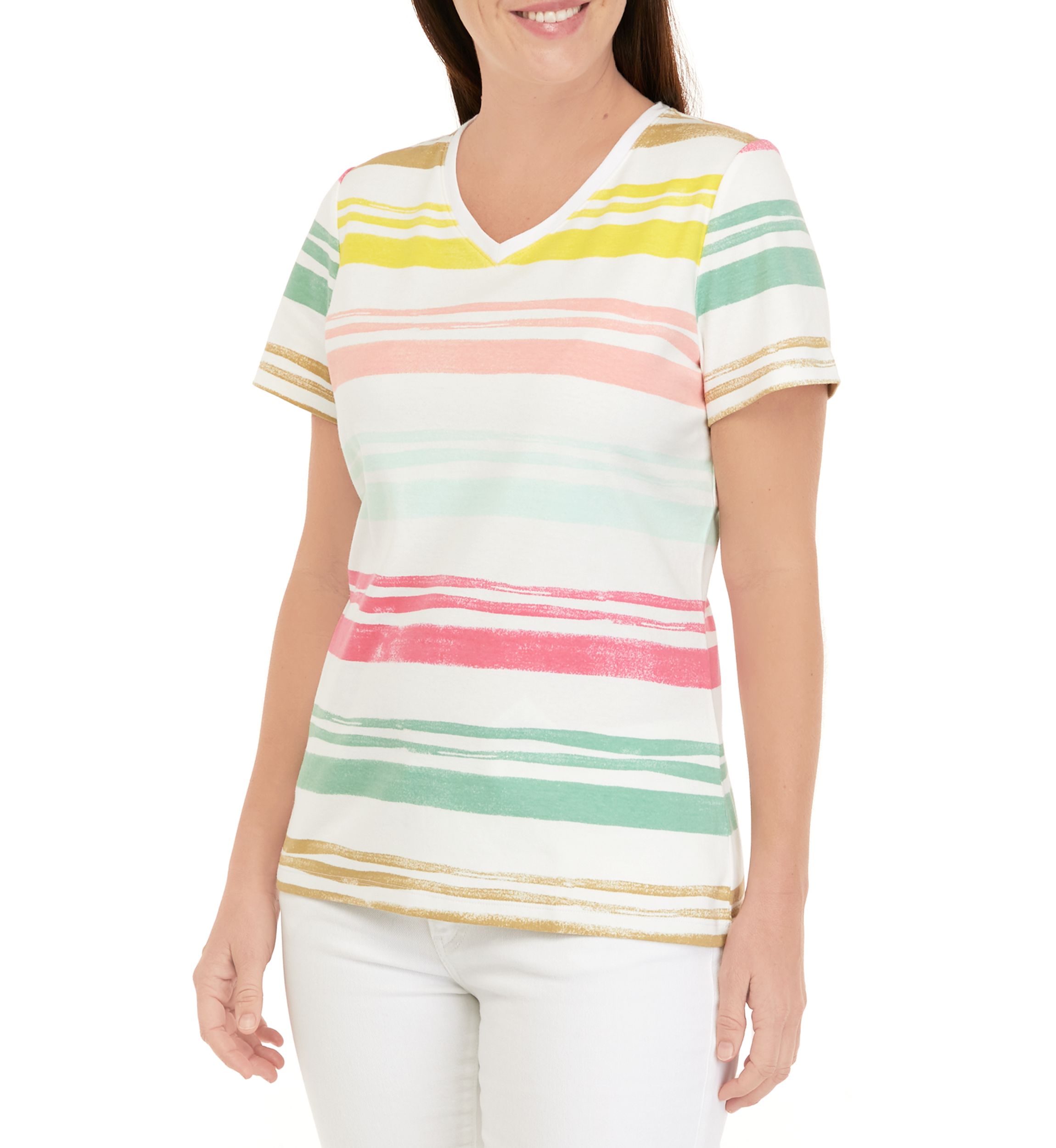 Petite Striped V-Neck T-Shirt