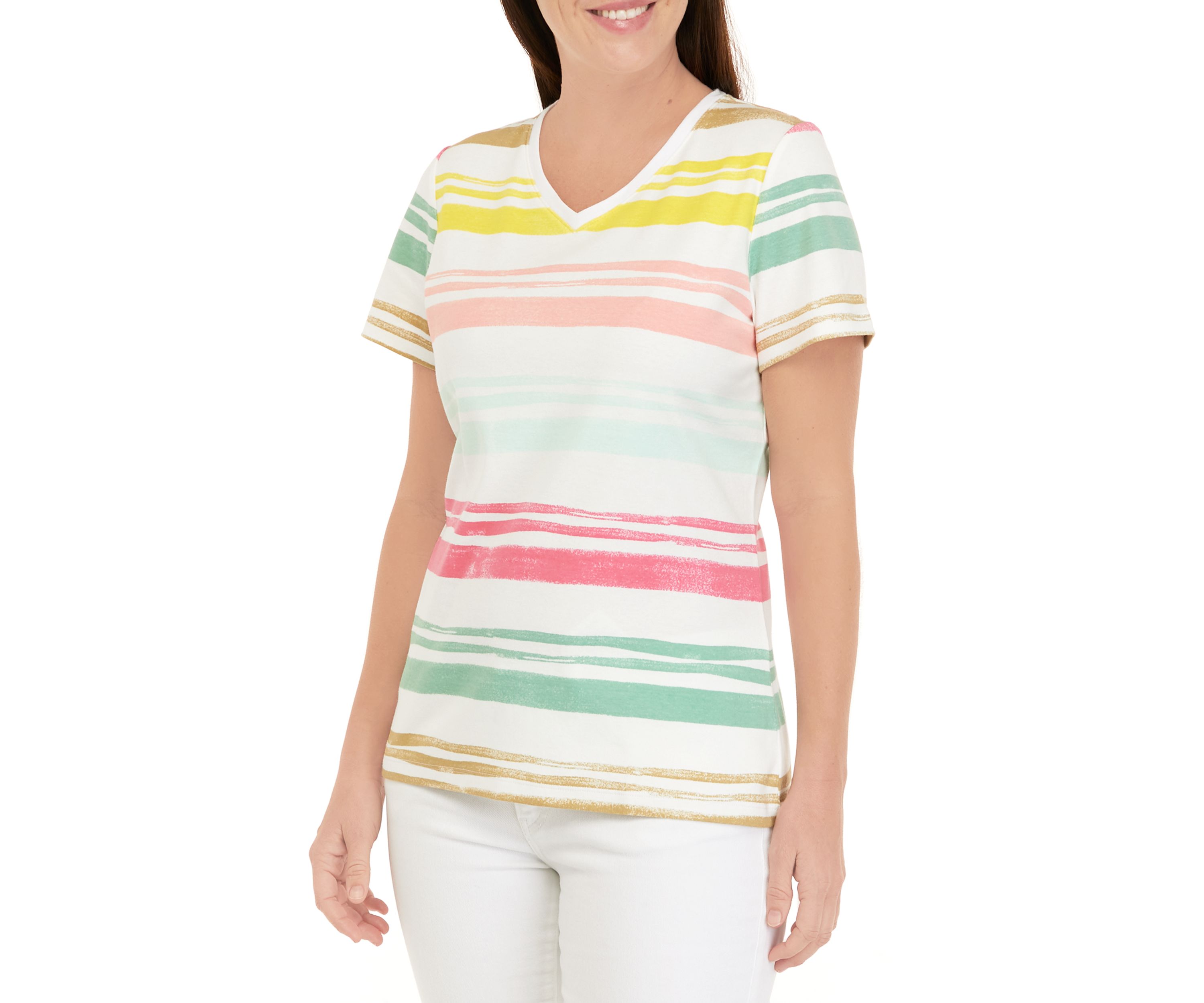 Petite Striped V-Neck T-Shirt