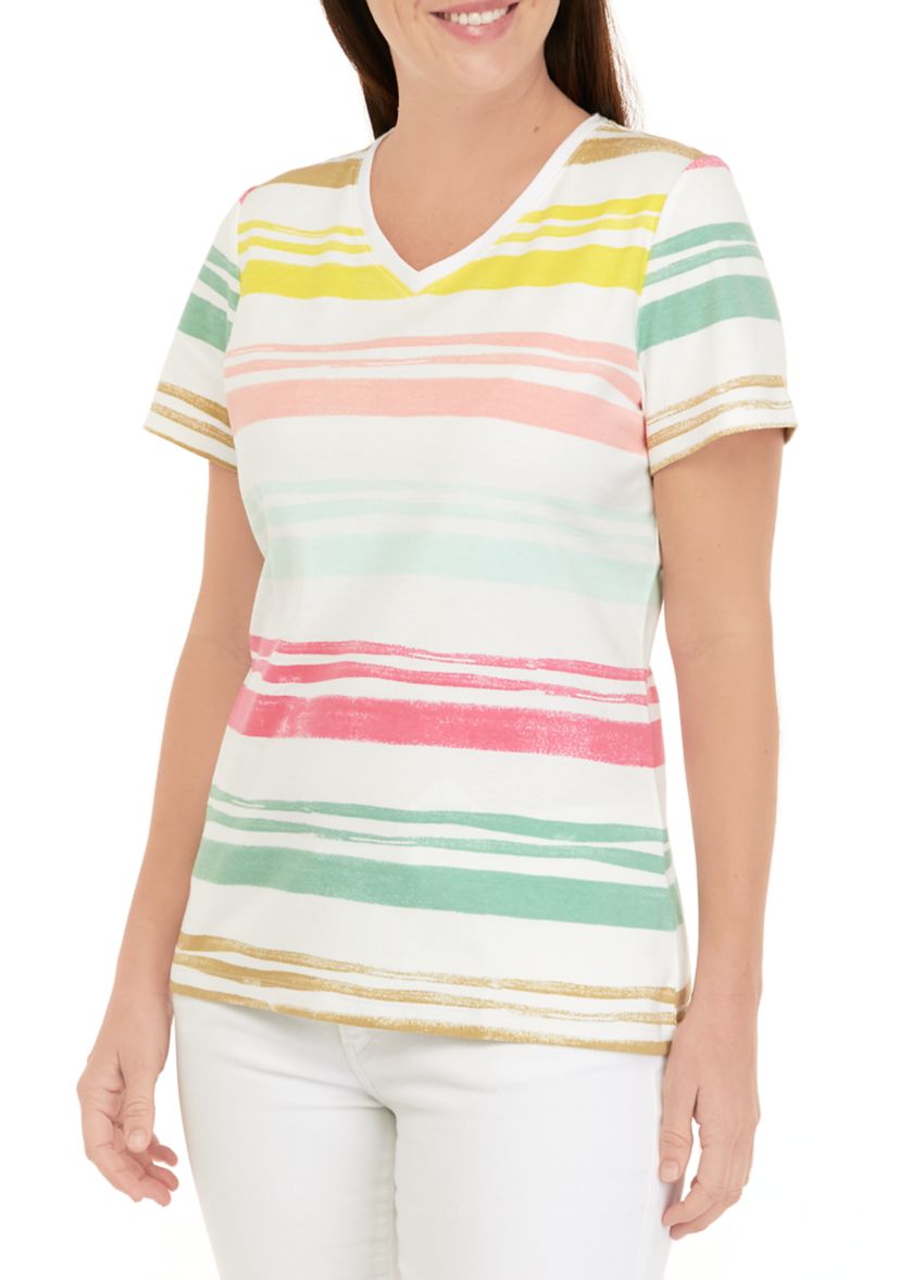 Petite Striped V-Neck T-Shirt