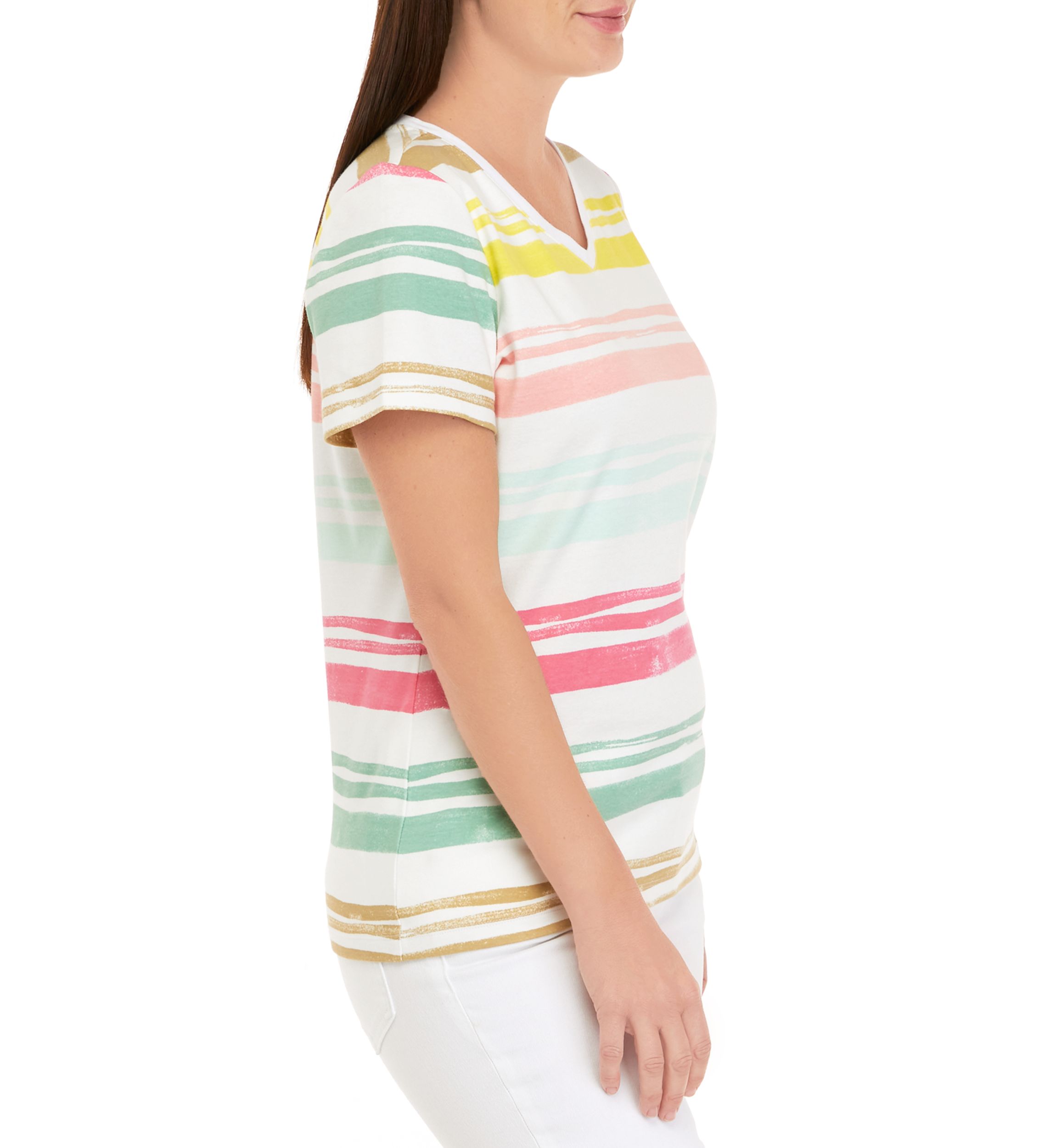 Petite Striped V-Neck T-Shirt