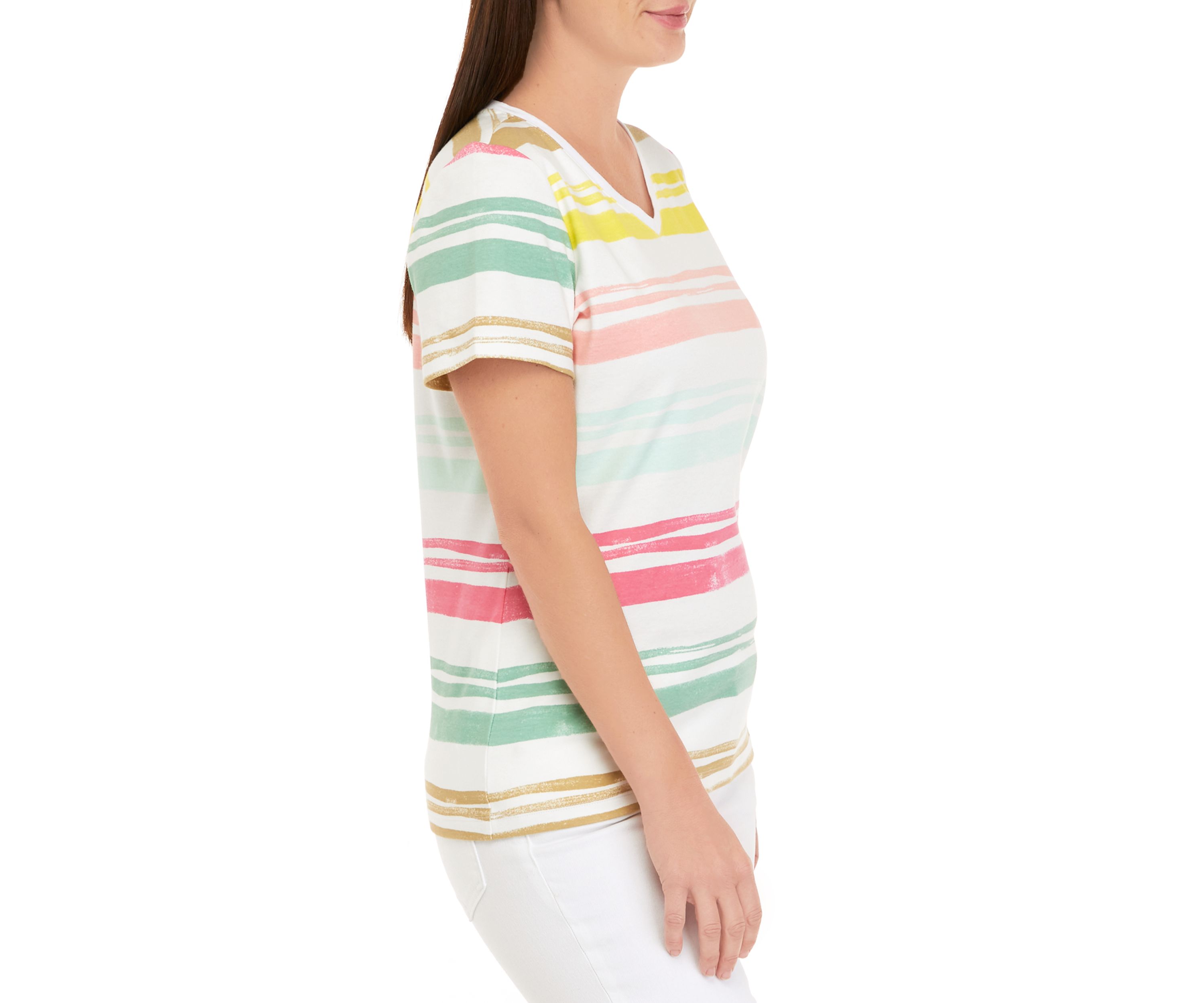 Petite Striped V-Neck T-Shirt
