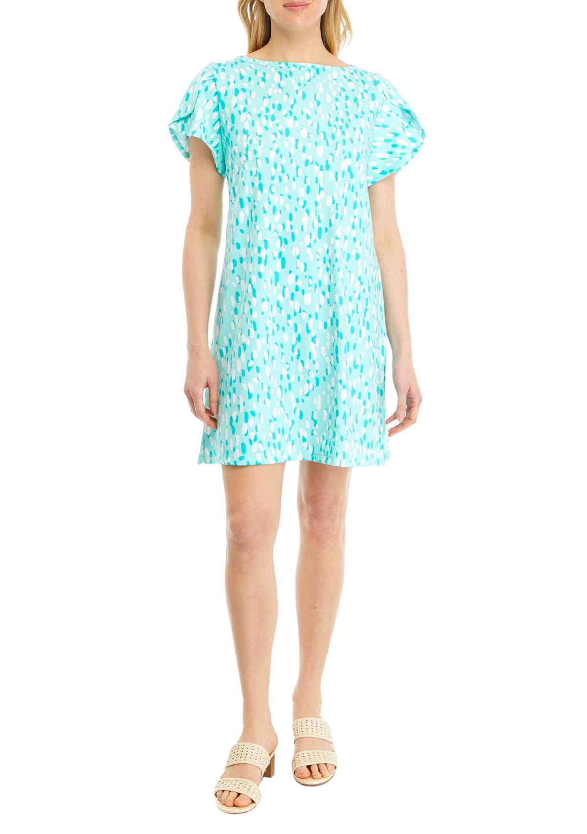 Petite Short Sleeve Allover Print Dress