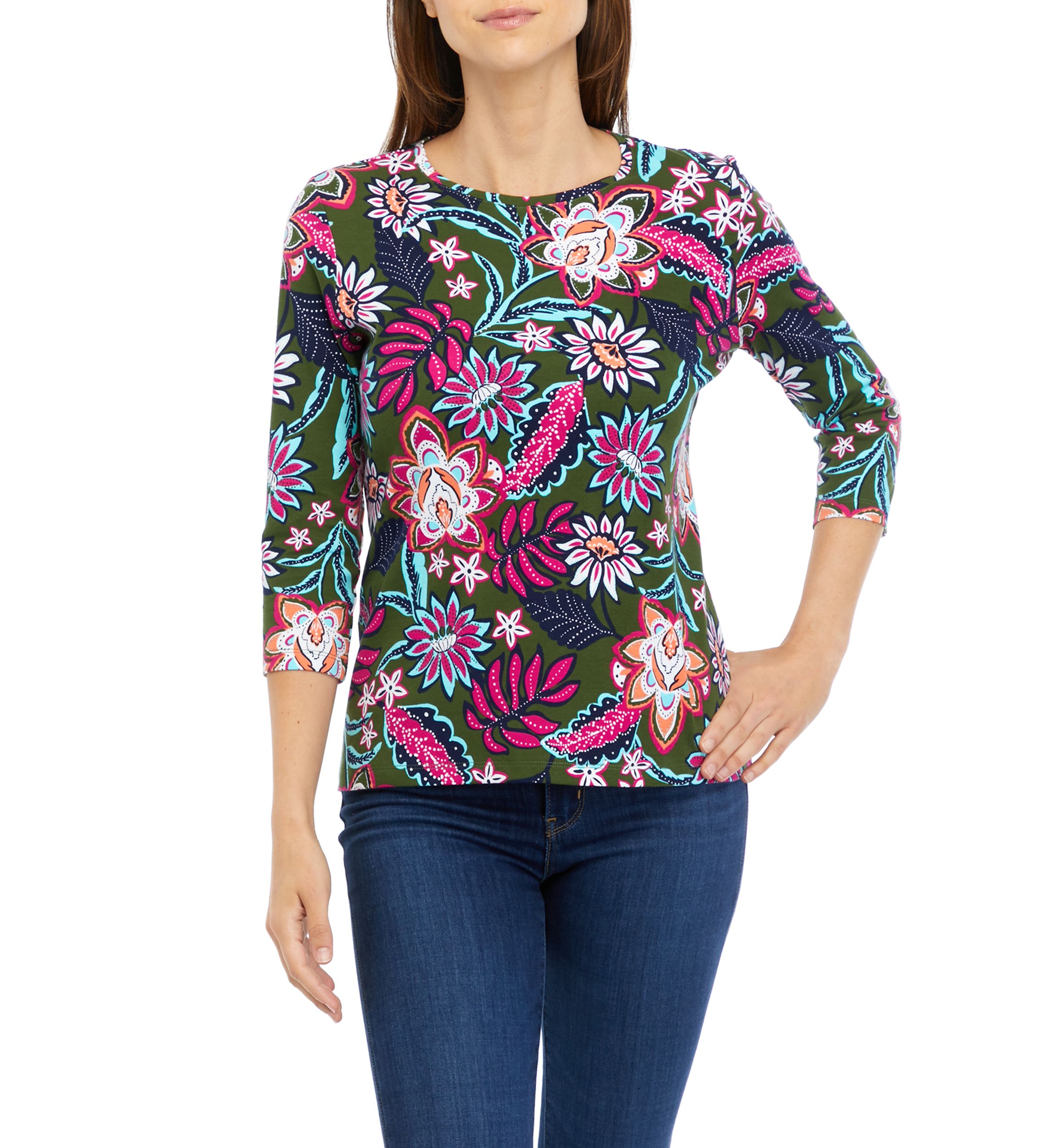 Petite 3/4 Sleeve Crew Neck Printed Top