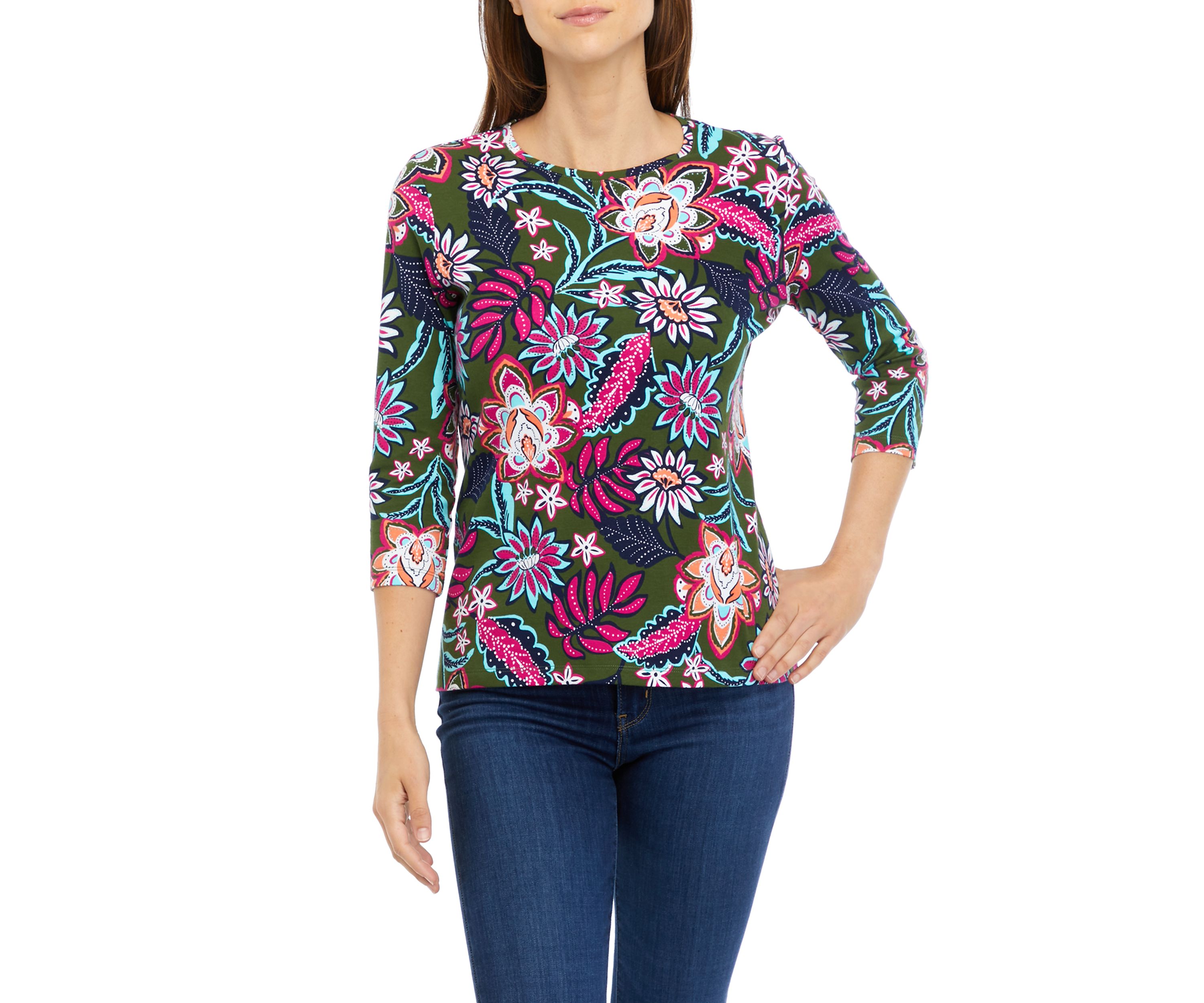 Petite 3/4 Sleeve Crew Neck Printed Top