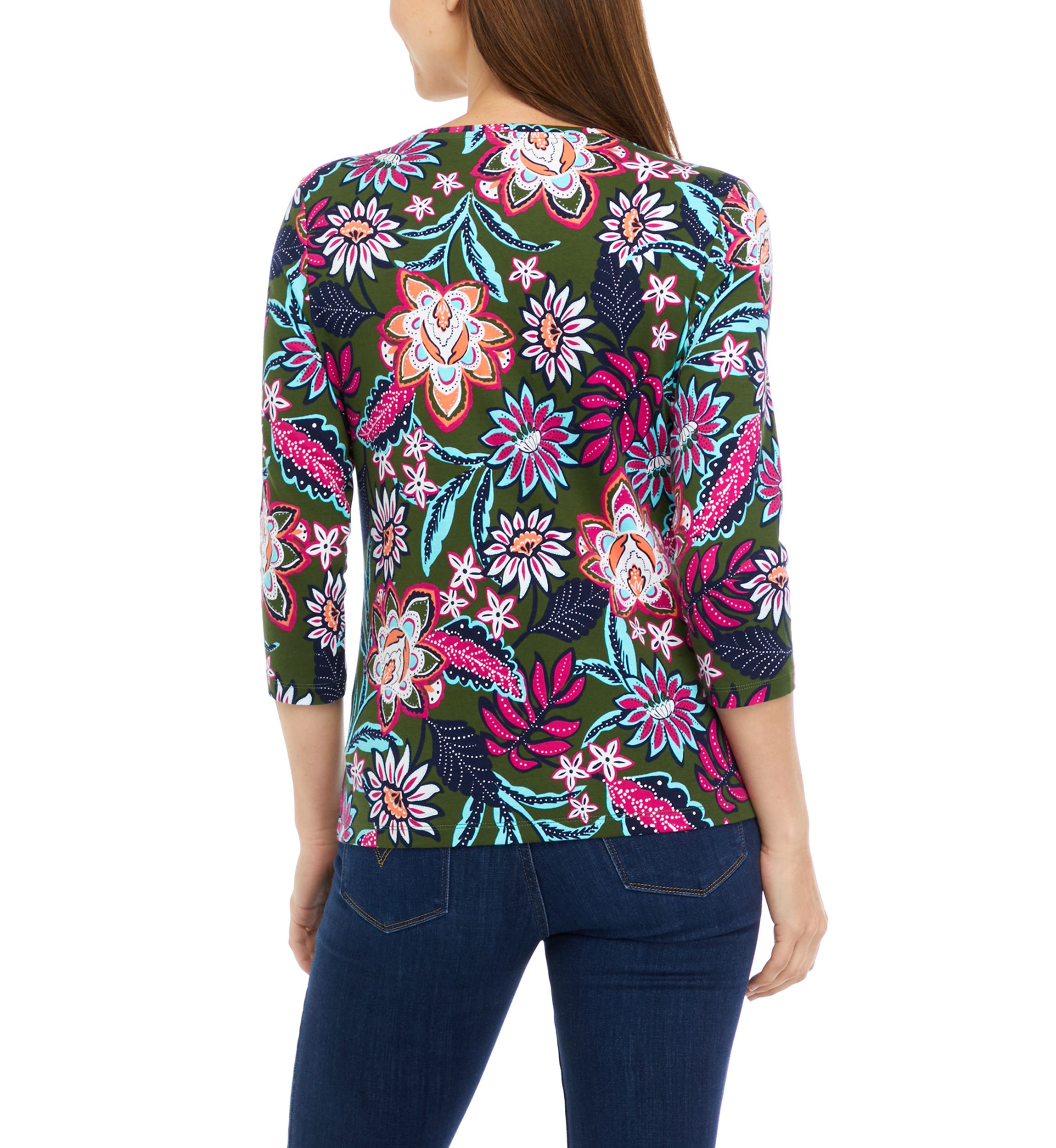 Petite 3/4 Sleeve Crew Neck Printed Top
