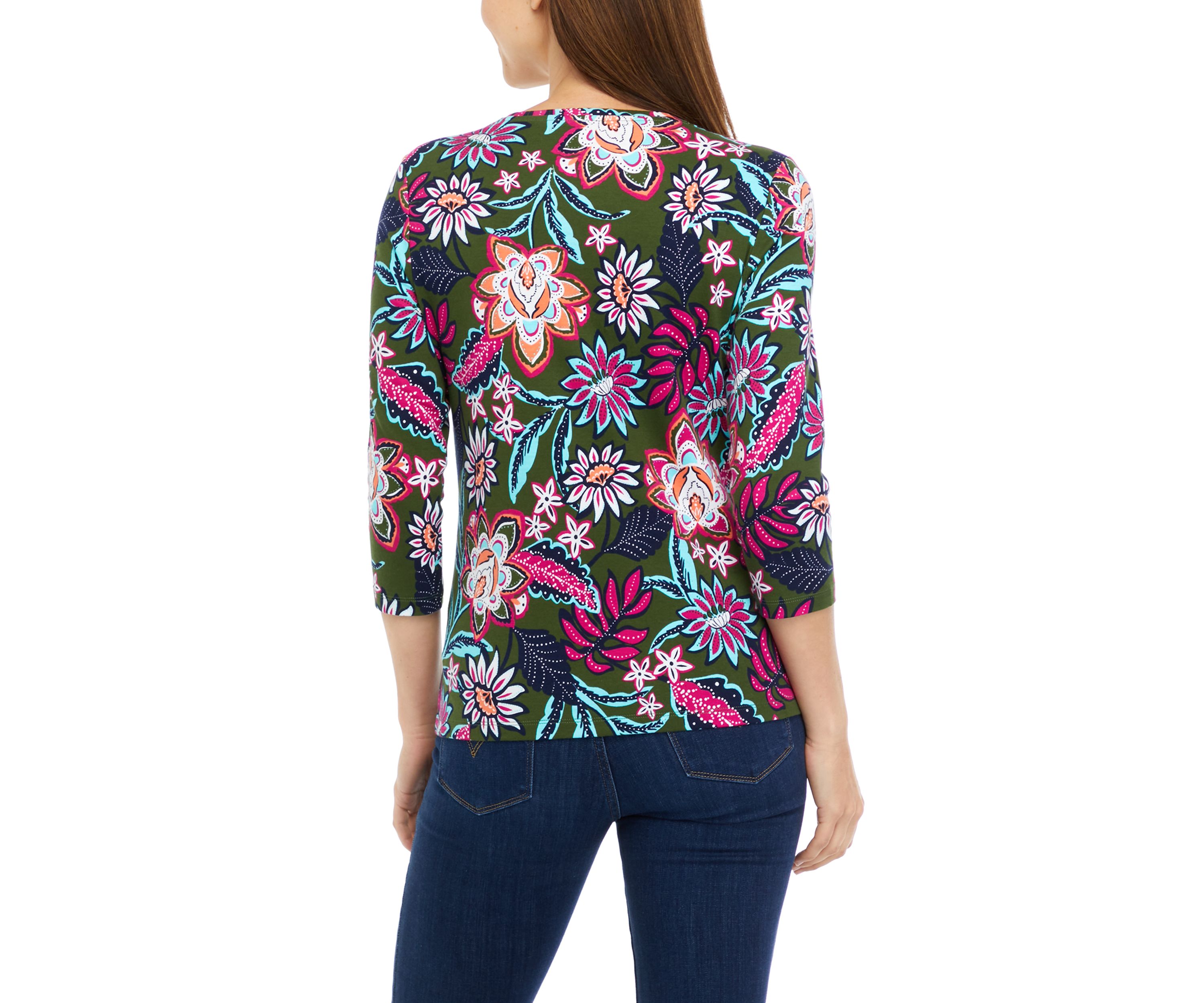Petite 3/4 Sleeve Crew Neck Printed Top