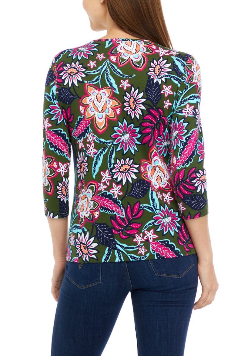 Petite 3/4 Sleeve Crew Neck Printed Top