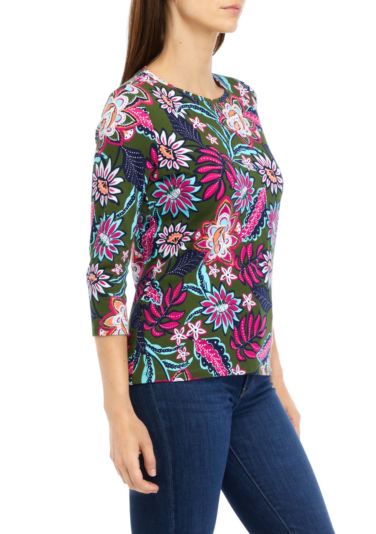 Petite 3/4 Sleeve Crew Neck Printed Top