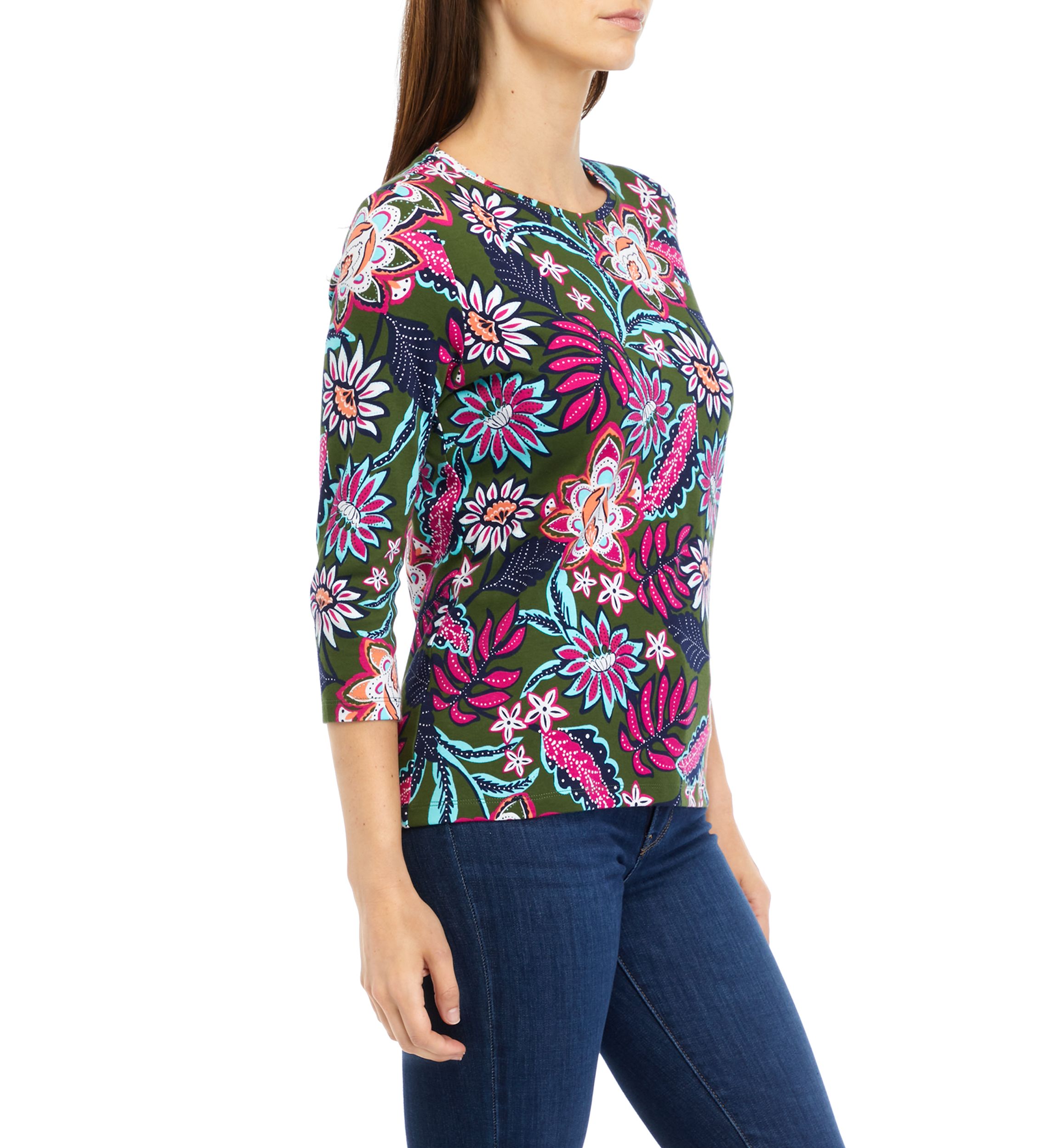 Petite 3/4 Sleeve Crew Neck Printed Top