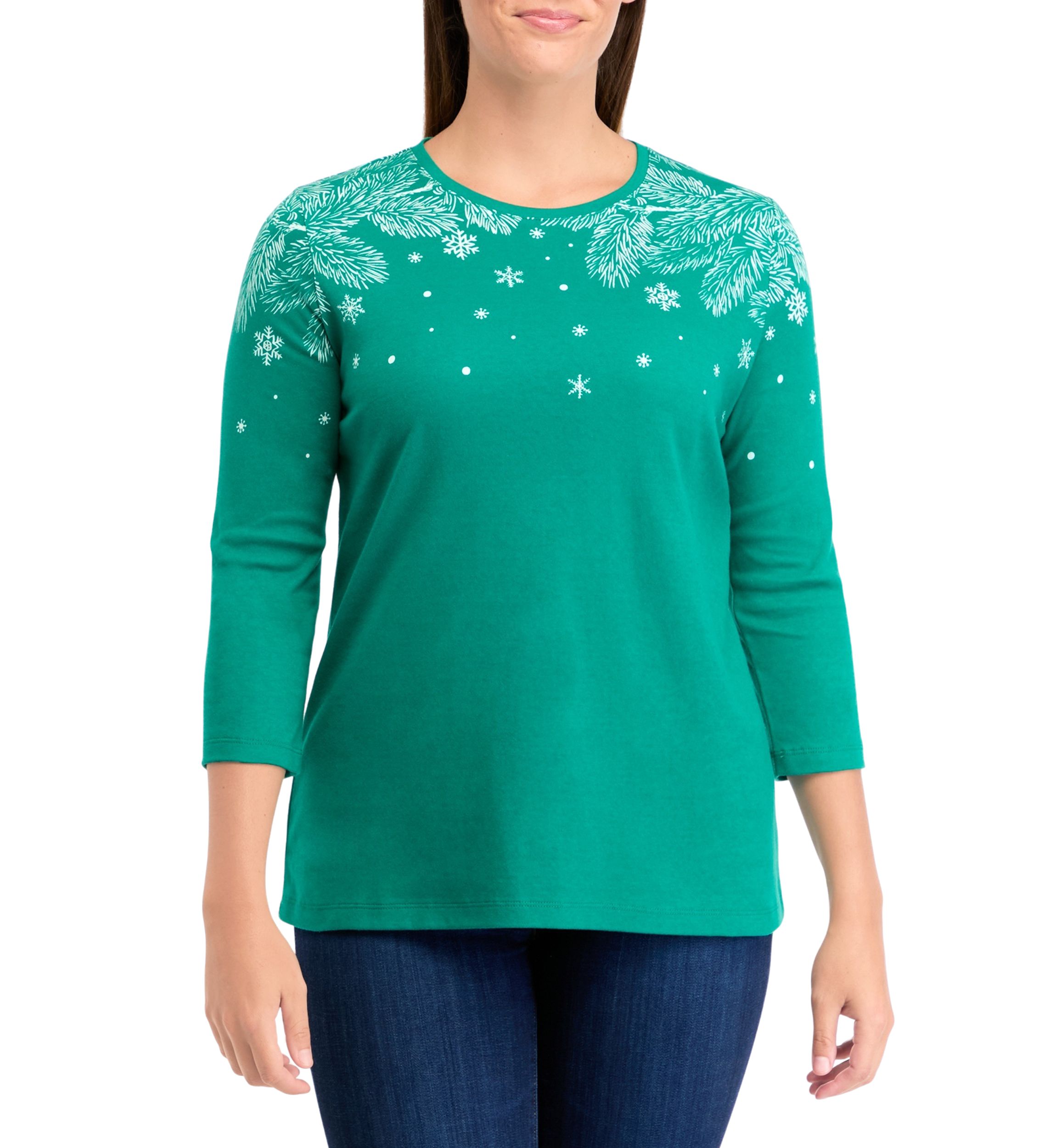 Petite 3/4 Crew Neck Placement Print T-Shirt 