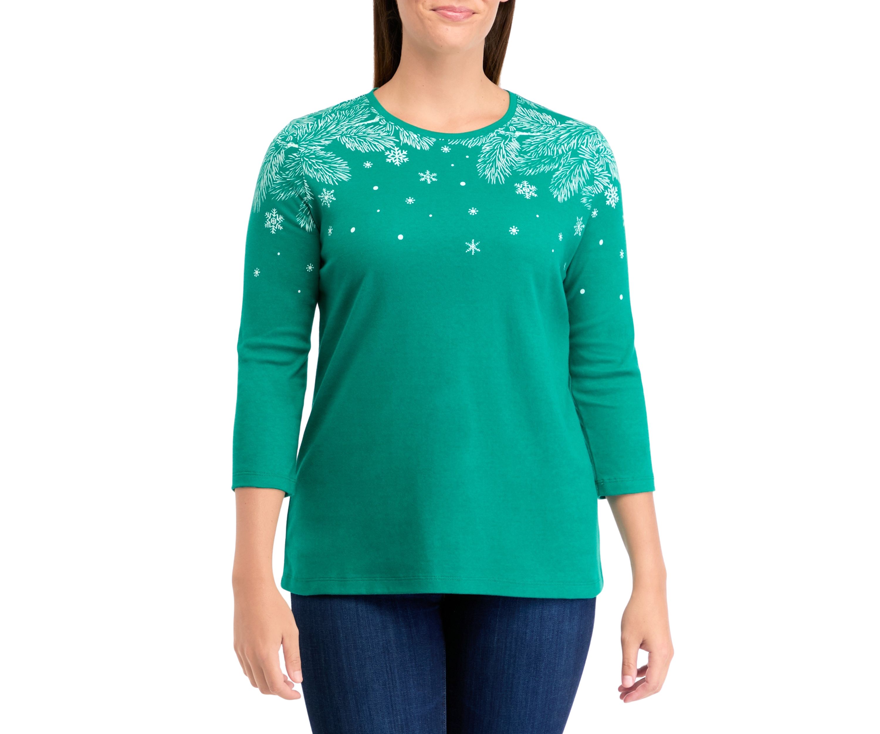Petite 3/4 Crew Neck Placement Print T-Shirt 