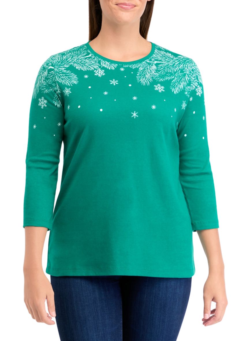 Petite 3/4 Crew Neck Placement Print T-Shirt 