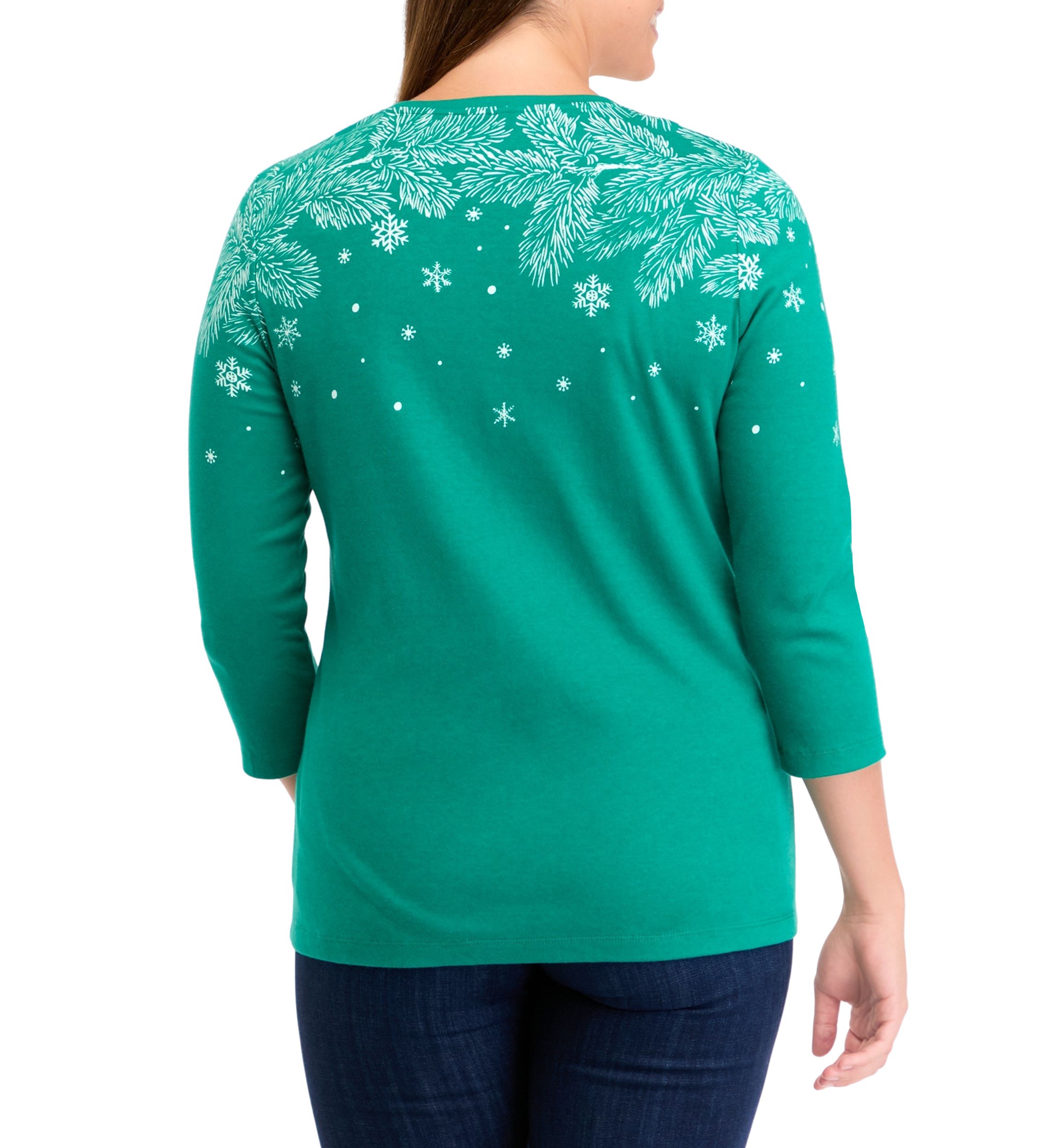 Petite 3/4 Crew Neck Placement Print T-Shirt 