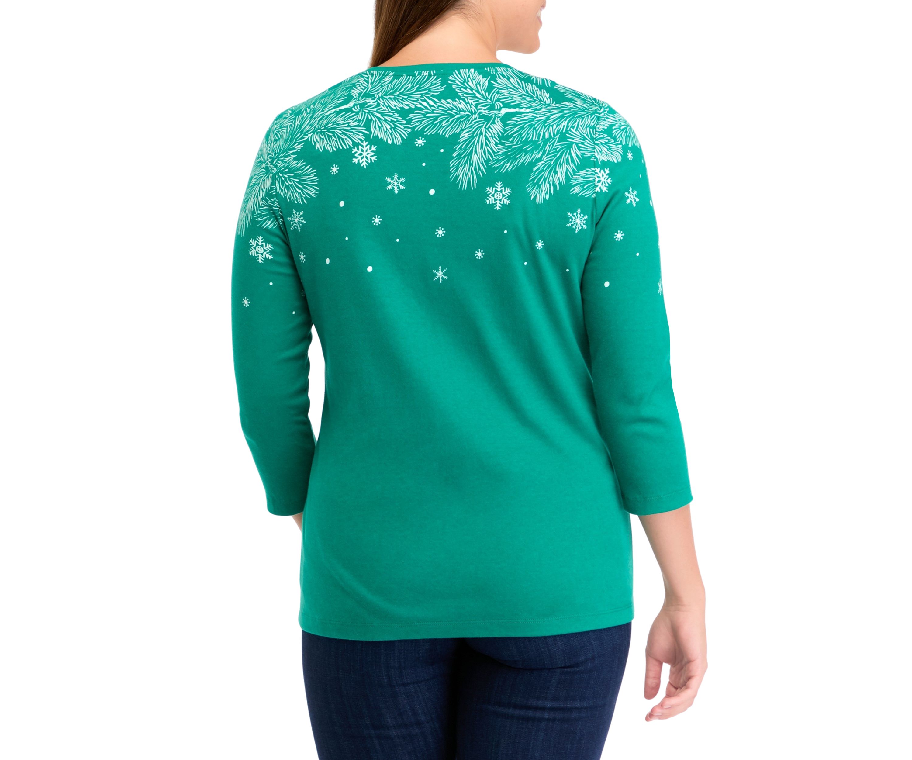 Petite 3/4 Crew Neck Placement Print T-Shirt 