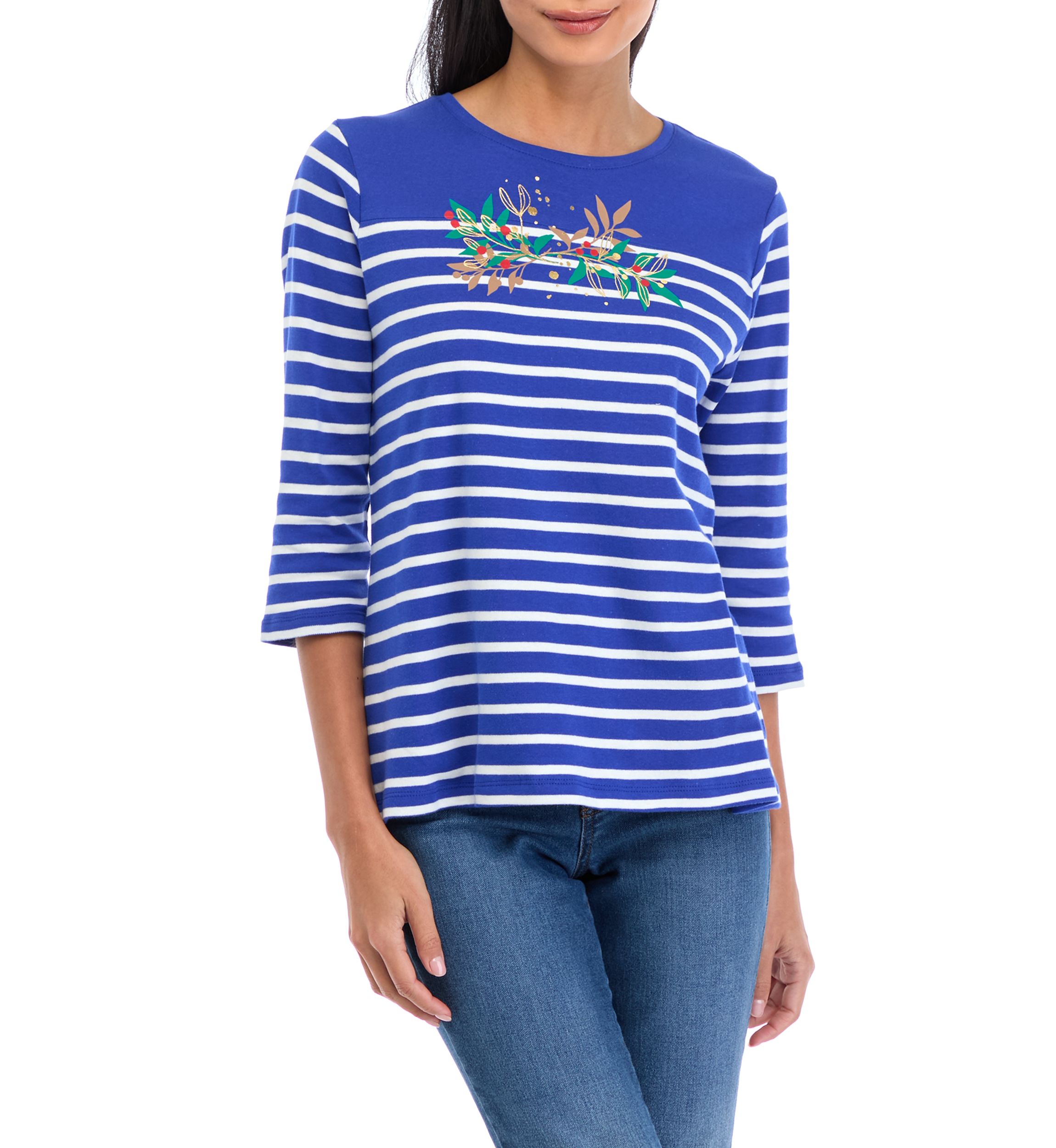 Petite Striped Graphic Top