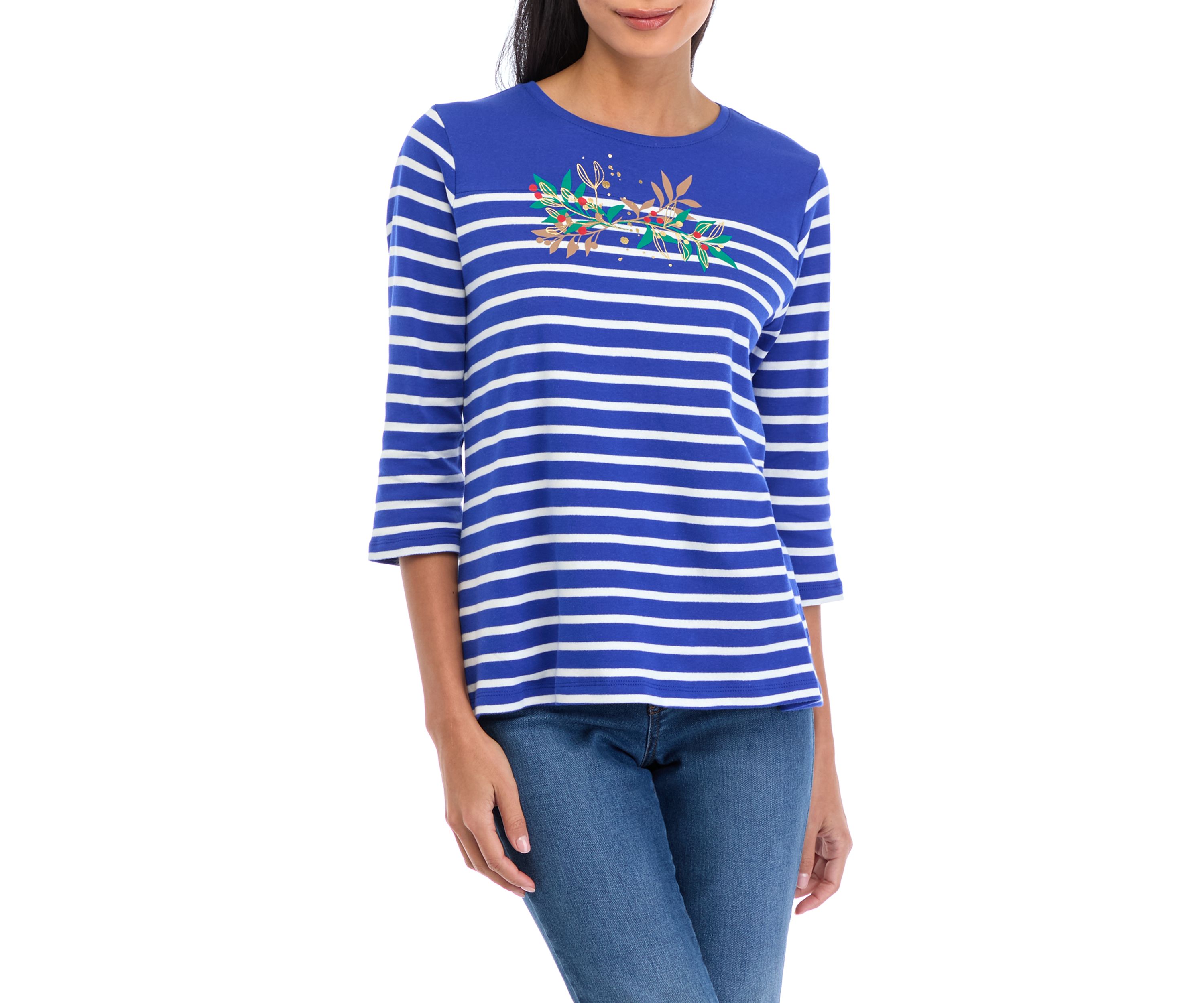 Petite Striped Graphic Top