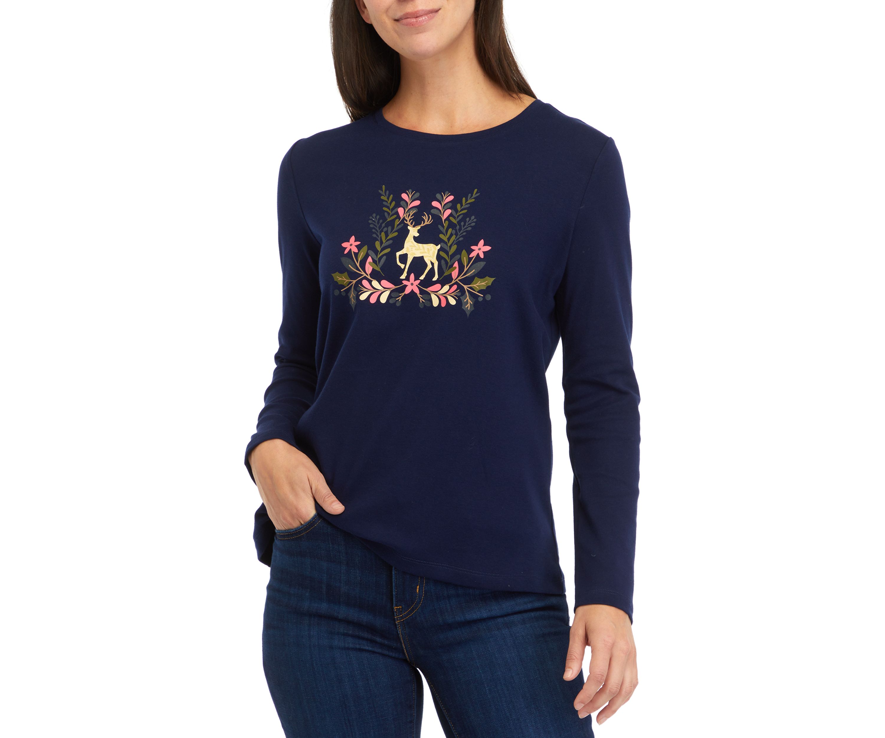 Petite Long Sleeve Graphic T-Shirt 