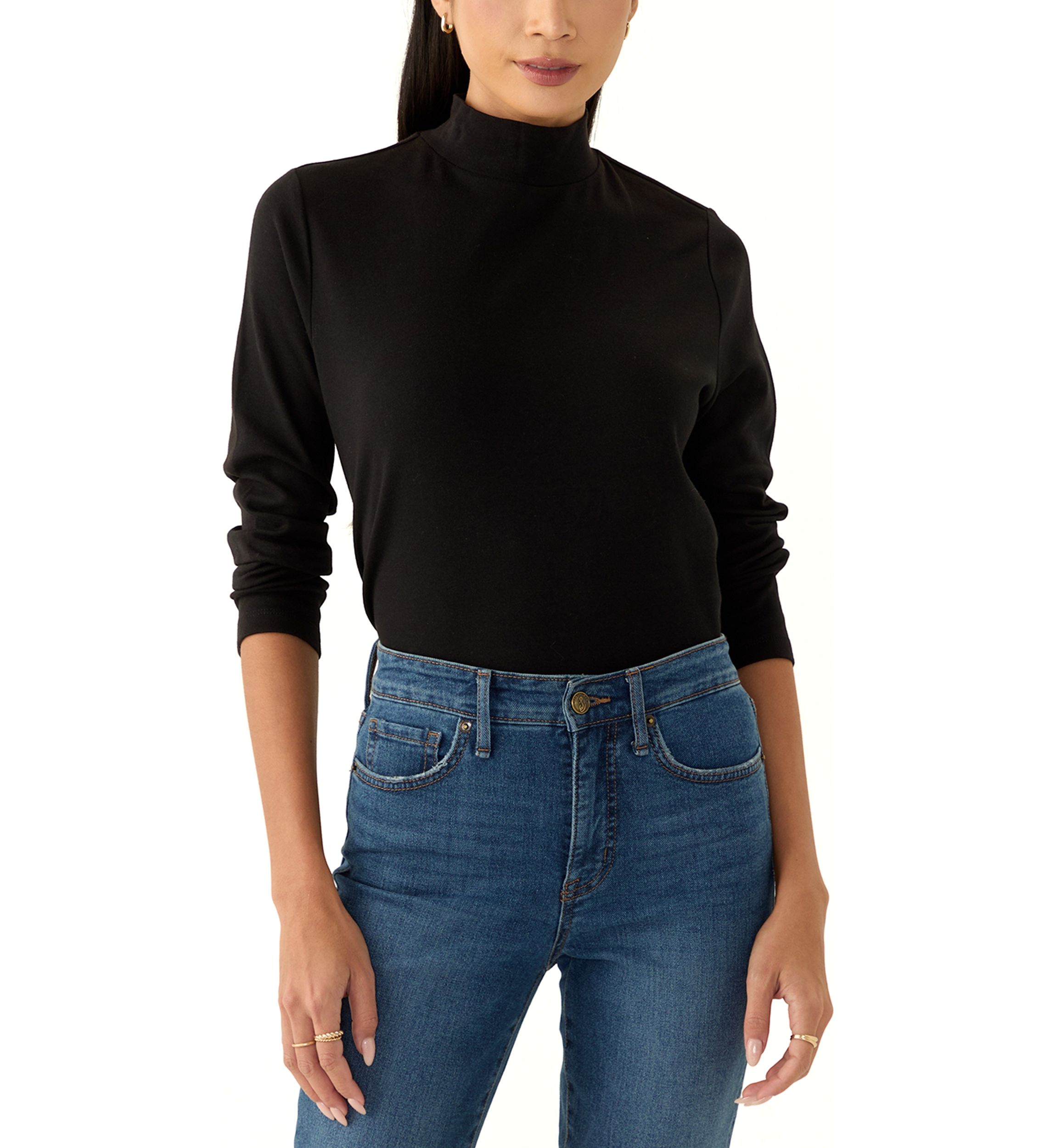 Petite Long Sleeve Mock Neck Knit T-Shirt 