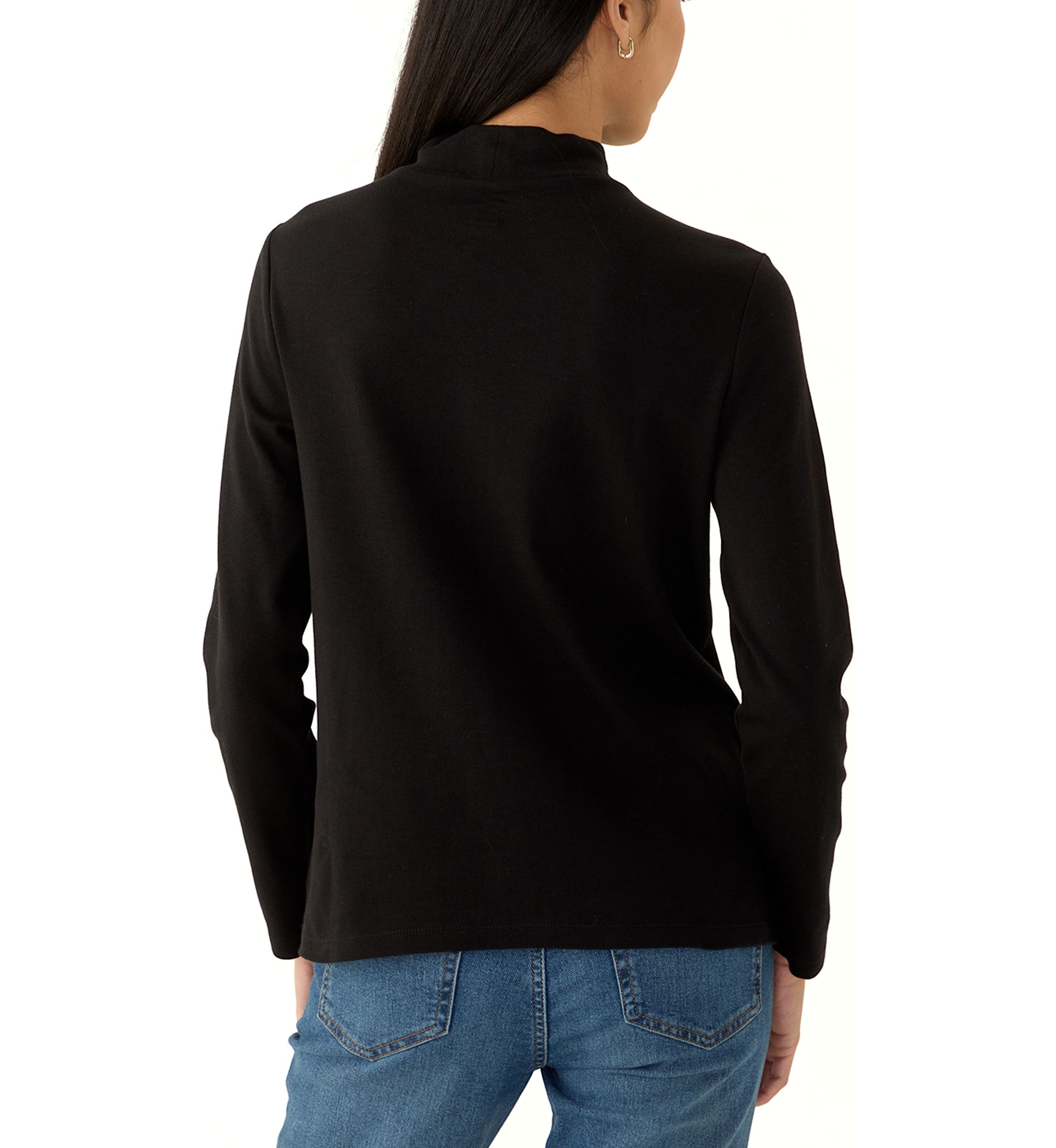 Petite Long Sleeve Mock Neck Knit T-Shirt 