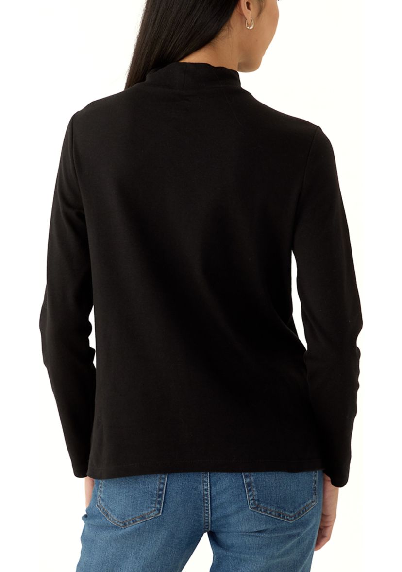 Petite Long Sleeve Mock Neck Knit T-Shirt 