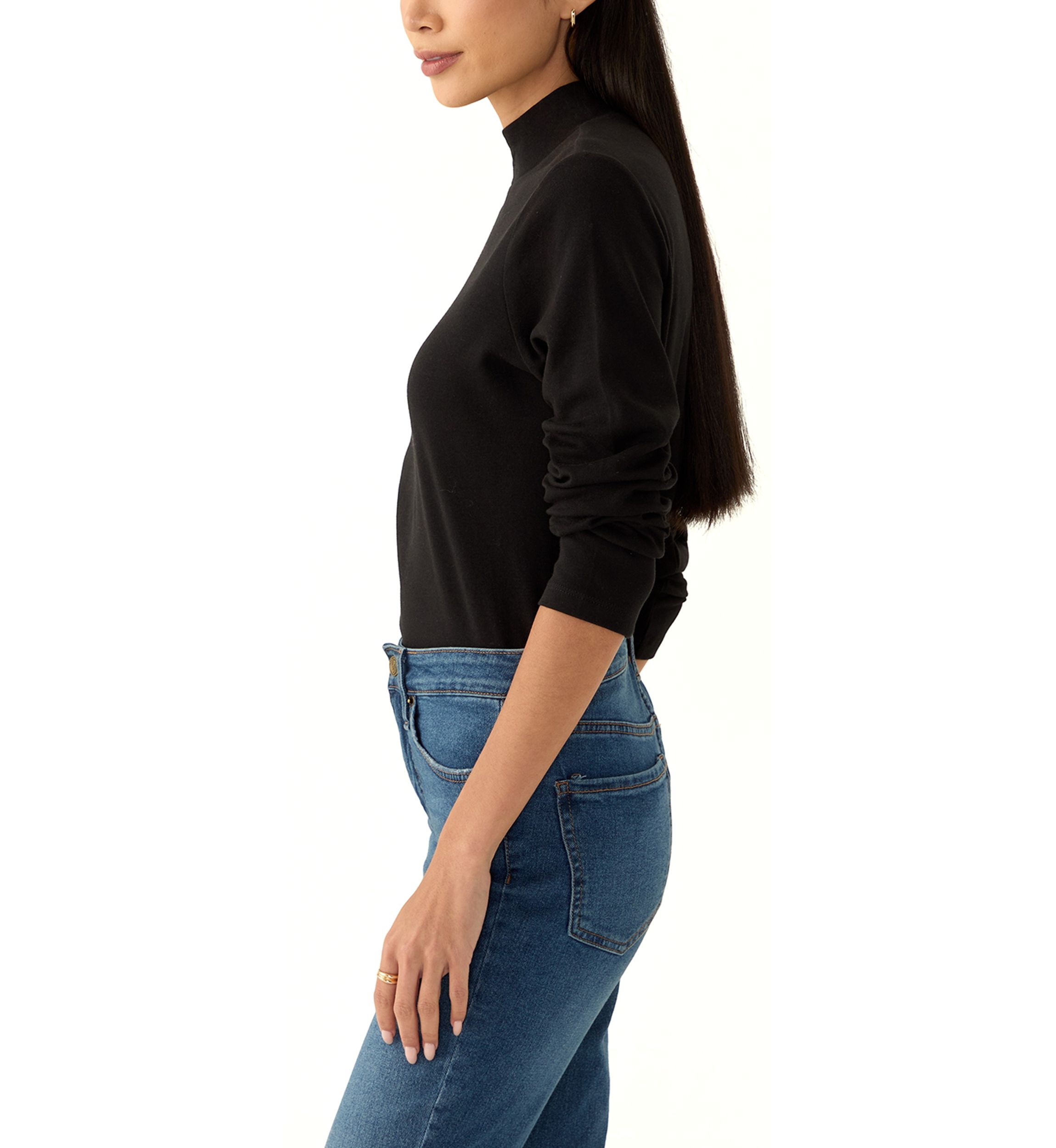 Petite Long Sleeve Mock Neck Knit T-Shirt 
