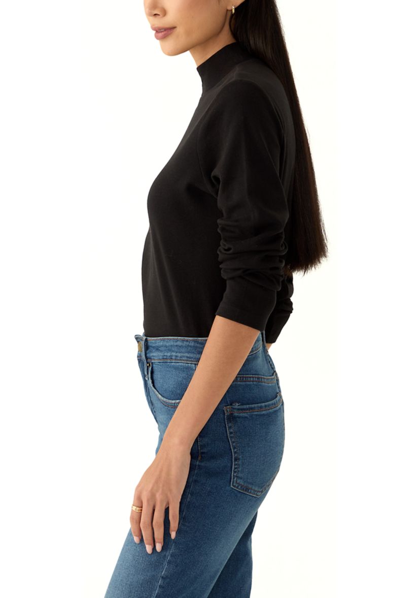 Petite Long Sleeve Mock Neck Knit T-Shirt 
