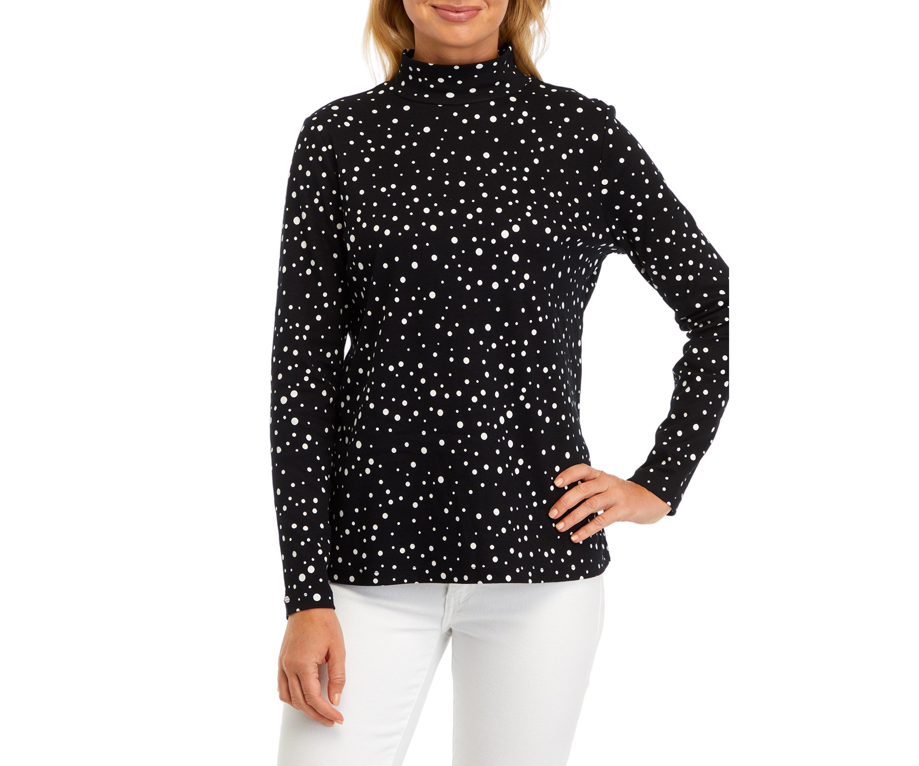 Petite Long Sleeve Mock Neck Polka Dot T-Shirt 
