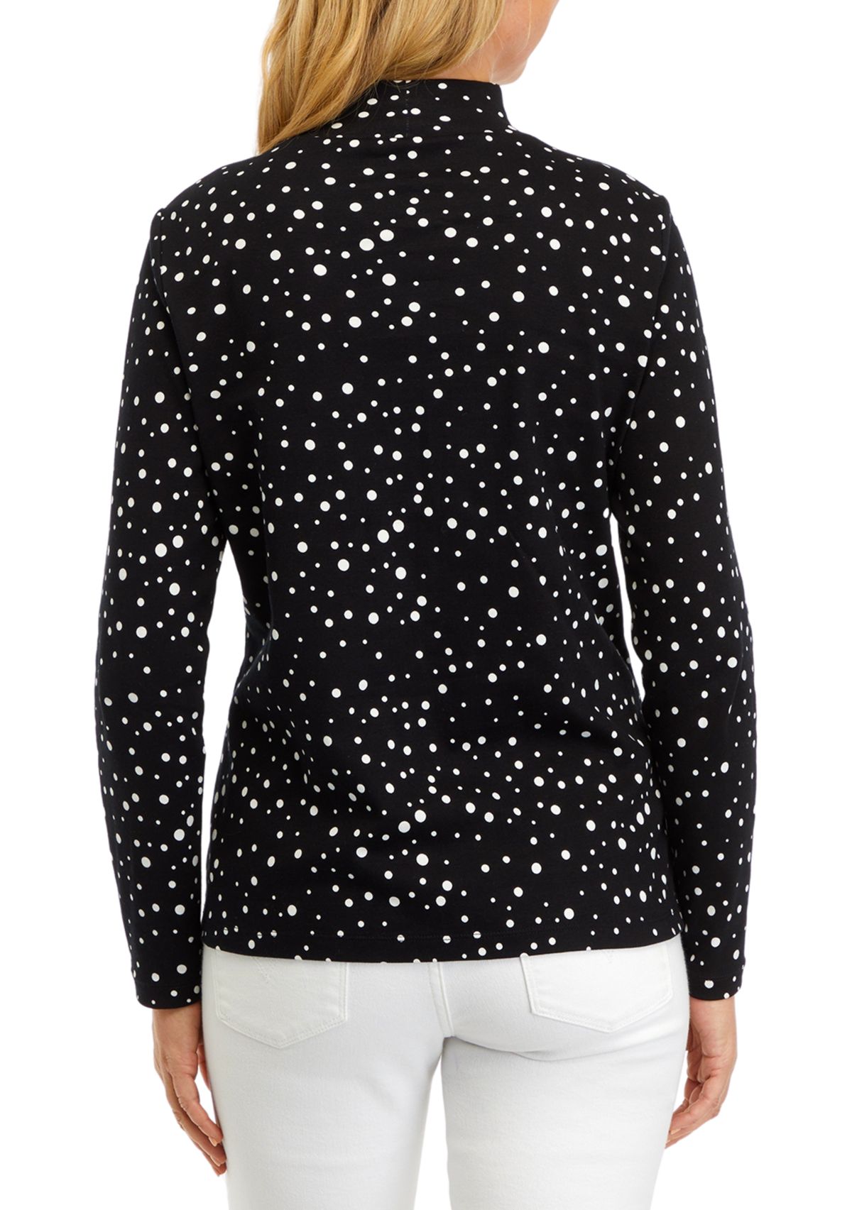 Petite Long Sleeve Mock Neck Polka Dot T-Shirt 