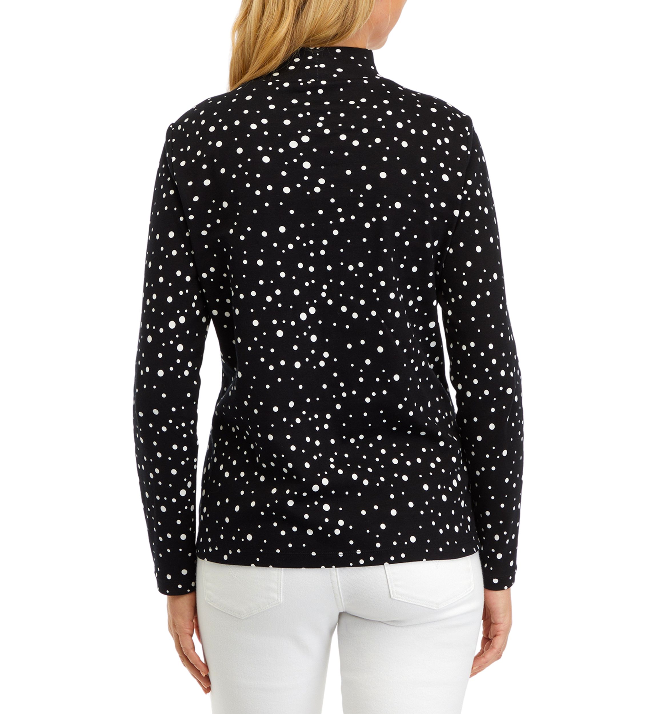 Petite Long Sleeve Mock Neck Polka Dot T-Shirt 