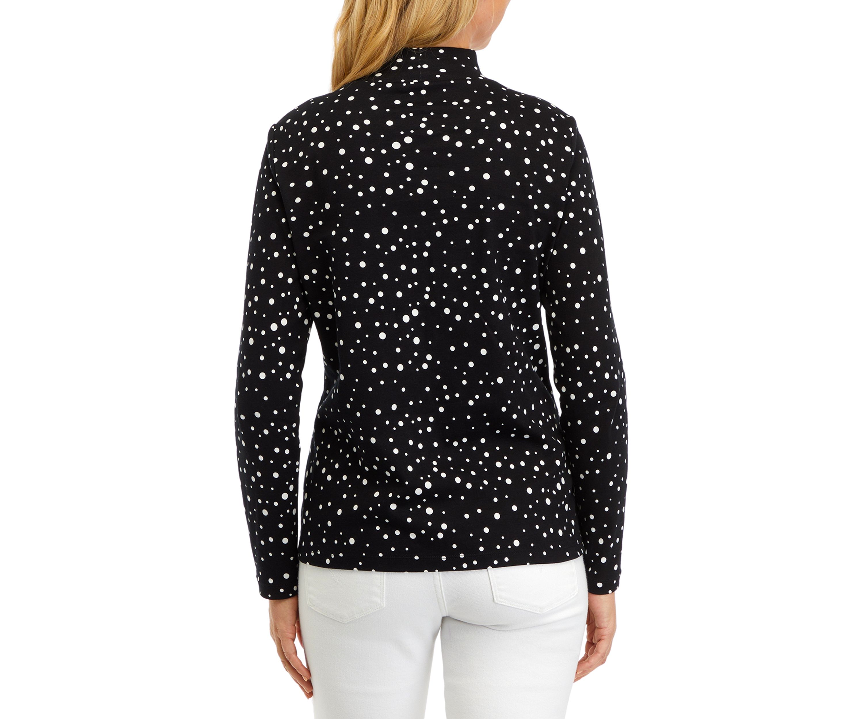 Petite Long Sleeve Mock Neck Polka Dot T-Shirt 