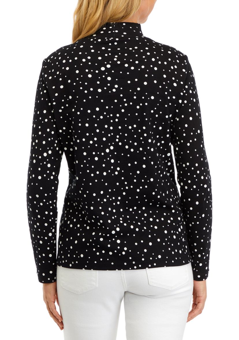 Petite Long Sleeve Mock Neck Polka Dot T-Shirt 
