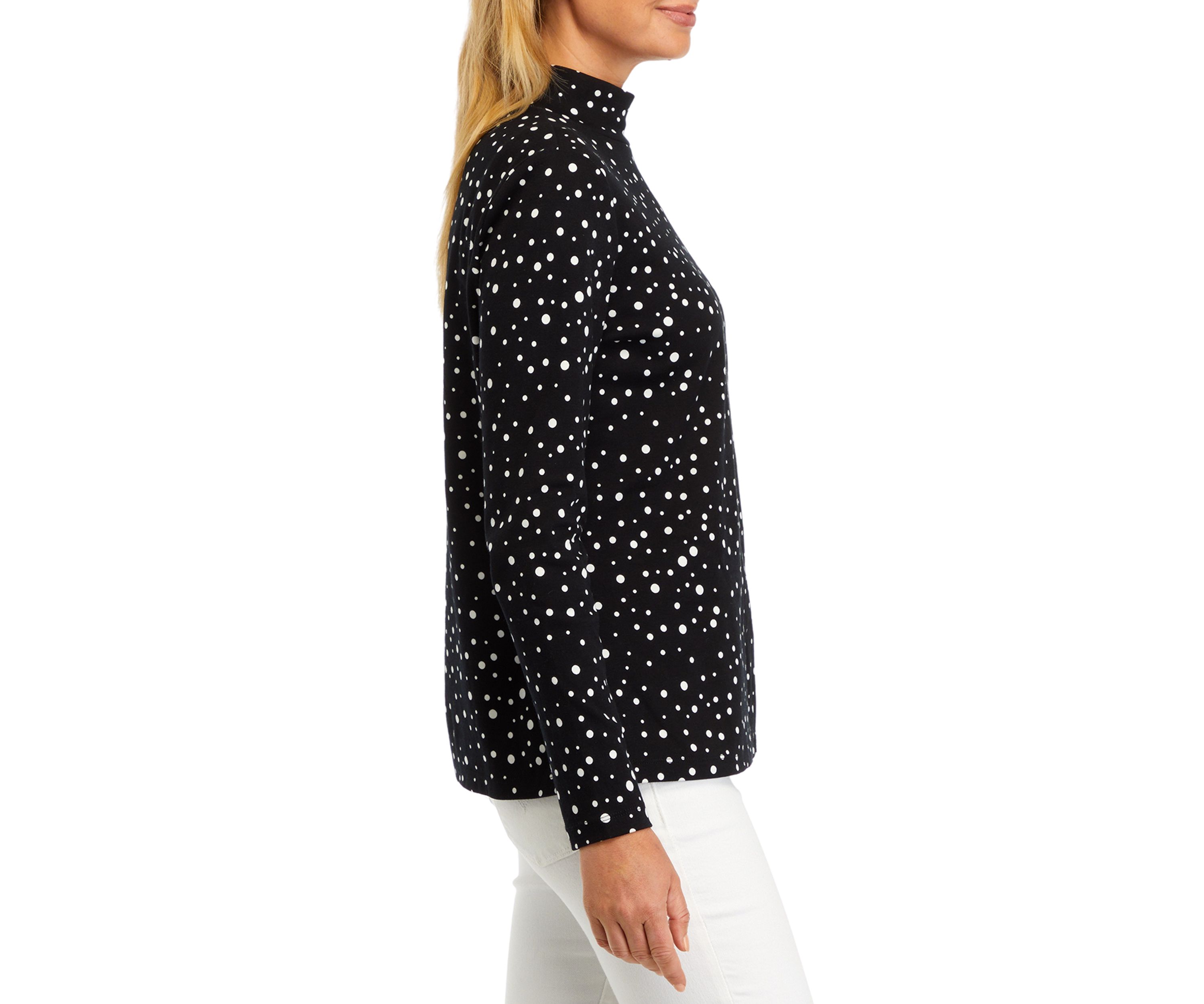 Petite Long Sleeve Mock Neck Polka Dot T-Shirt 