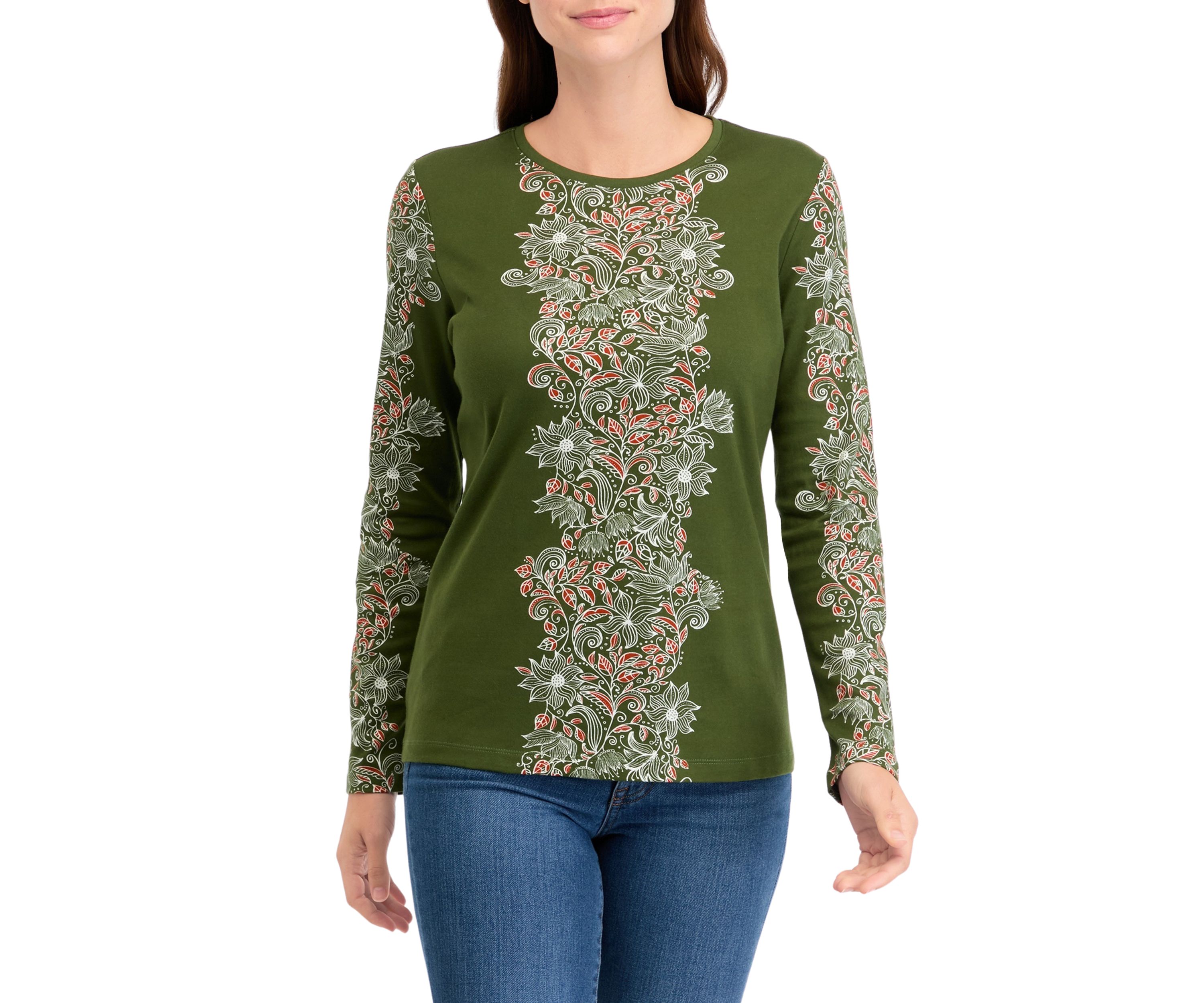 Petite Long Sleeve Placement Print T-Shirt 