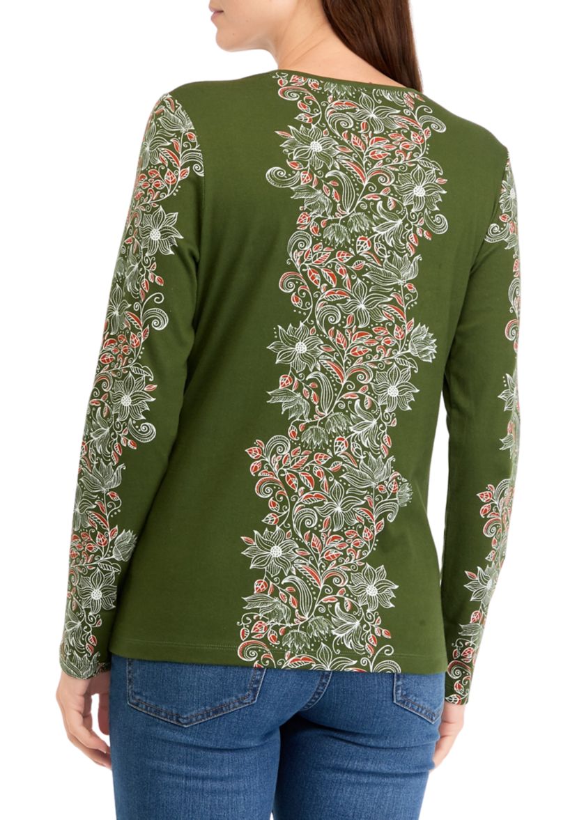 Petite Long Sleeve Placement Print T-Shirt 