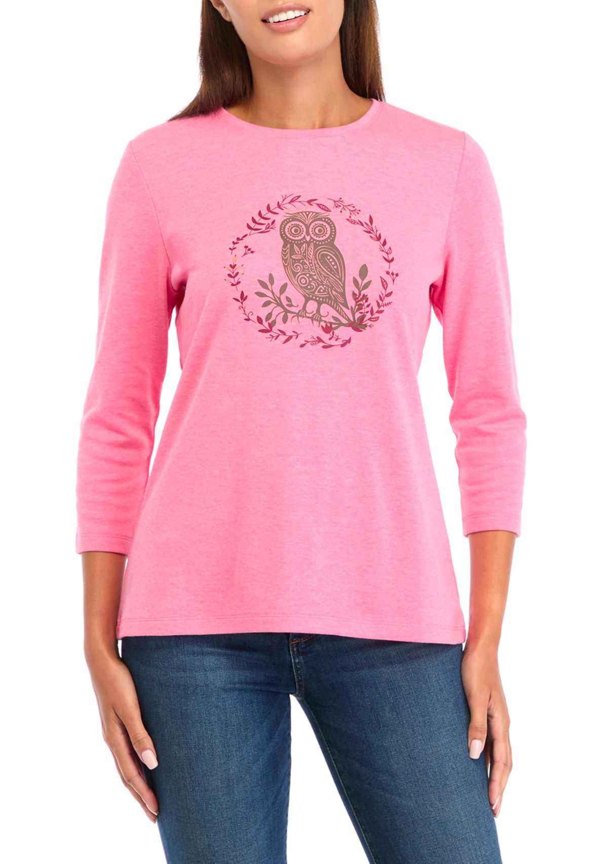 Petite 3/4 Sleeve Crew Neck Graphic T-Shirt