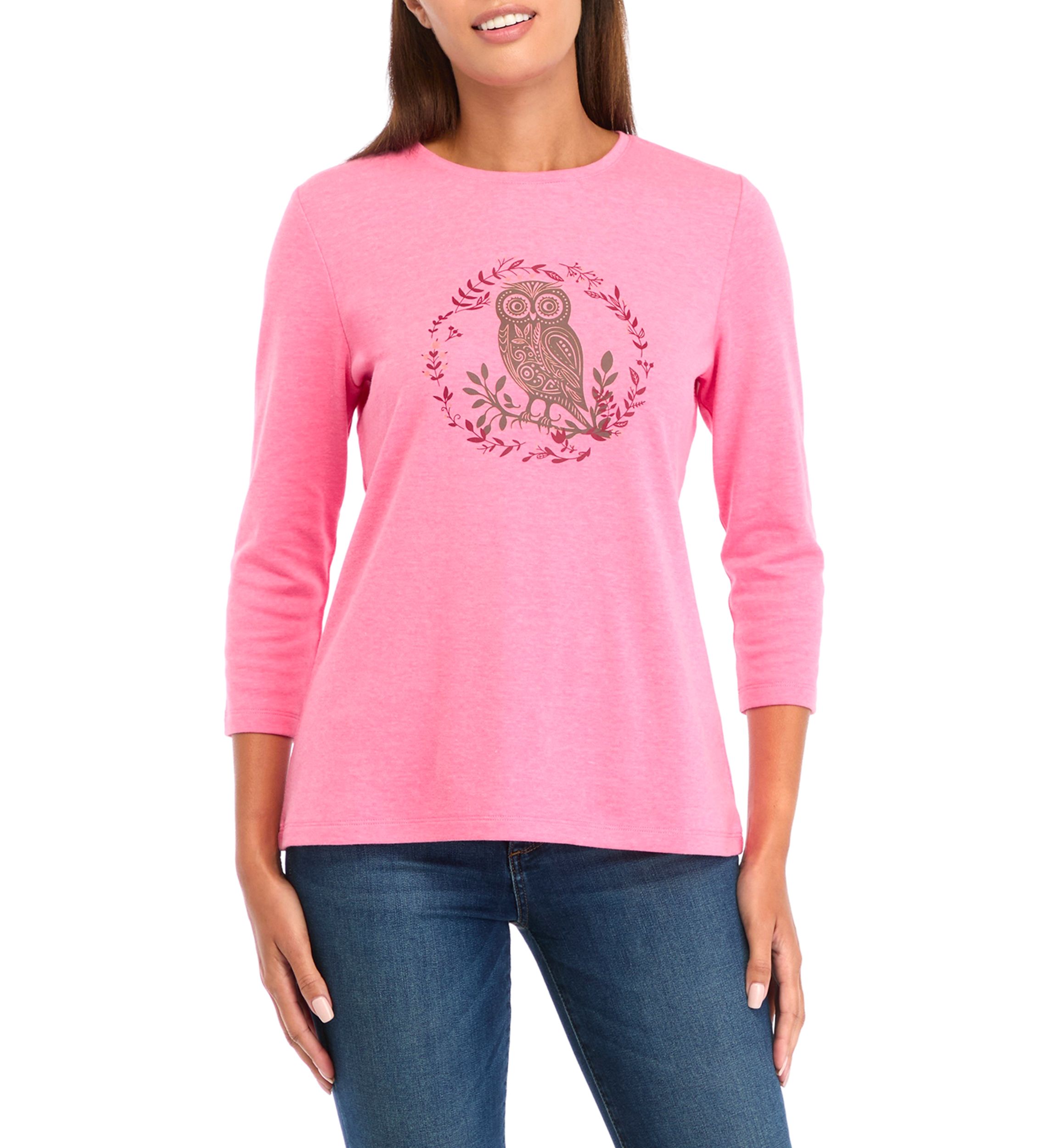 Petite 3/4 Sleeve Crew Neck Graphic T-Shirt