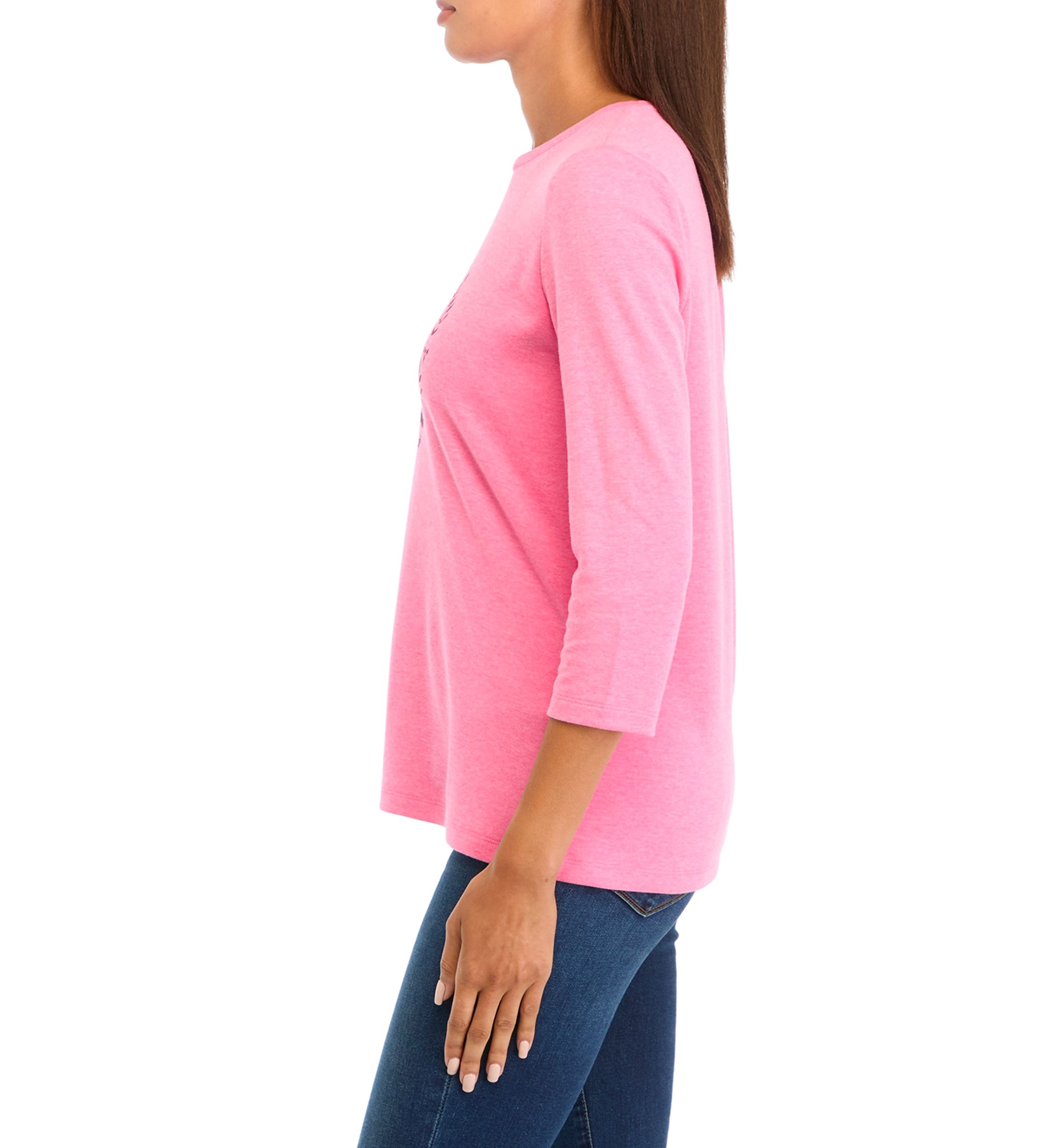 Petite 3/4 Sleeve Crew Neck Graphic T-Shirt