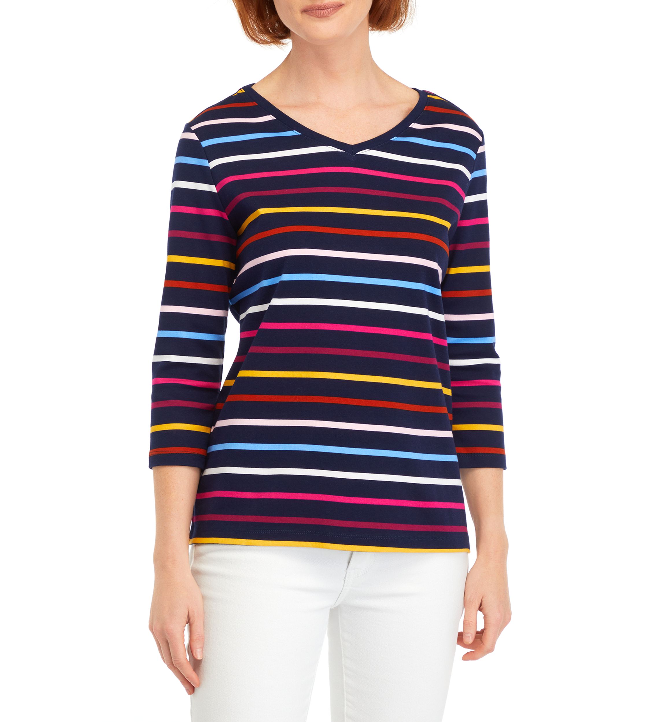 Petite V-Neck Striped Top