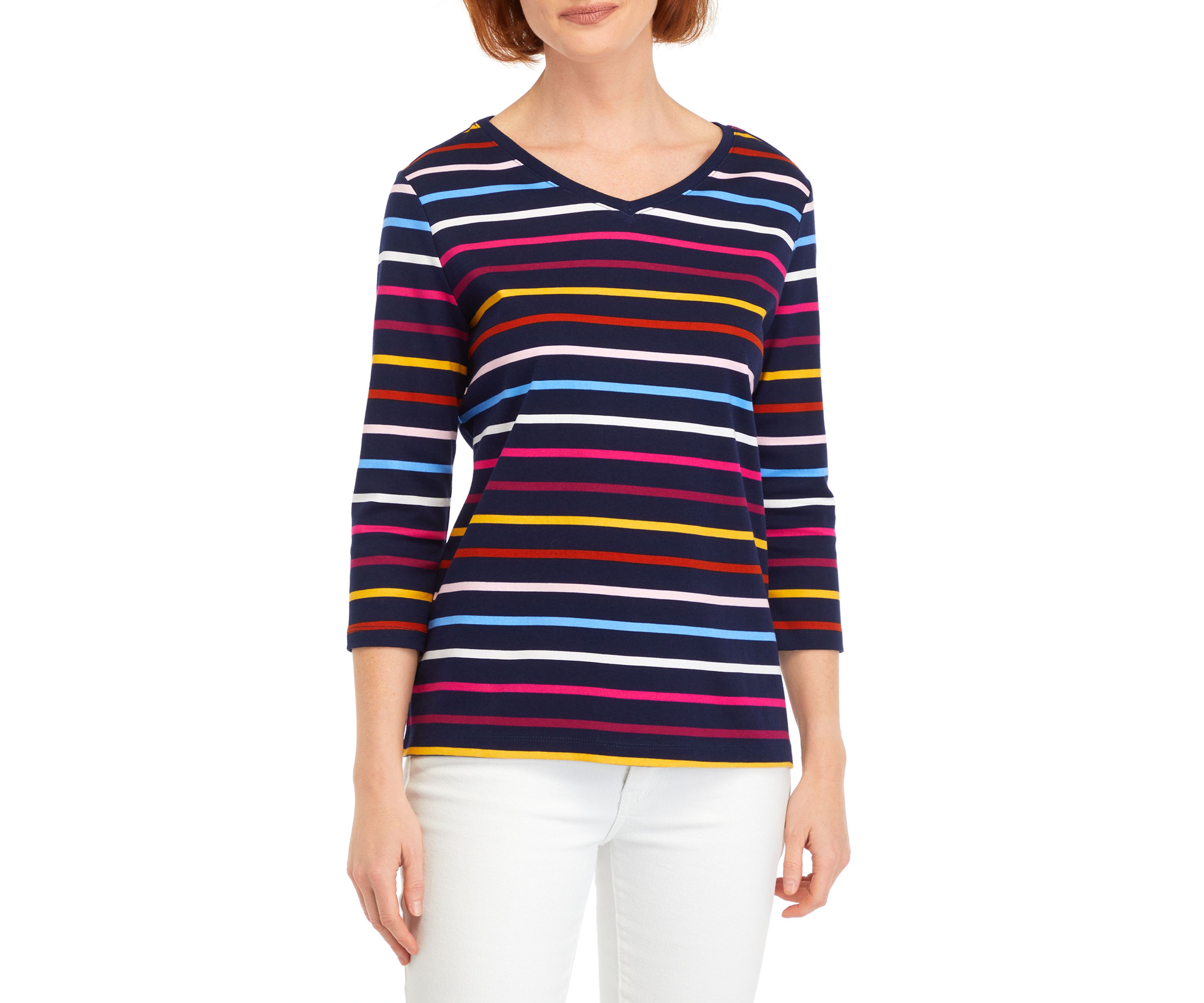 Petite V-Neck Striped Top