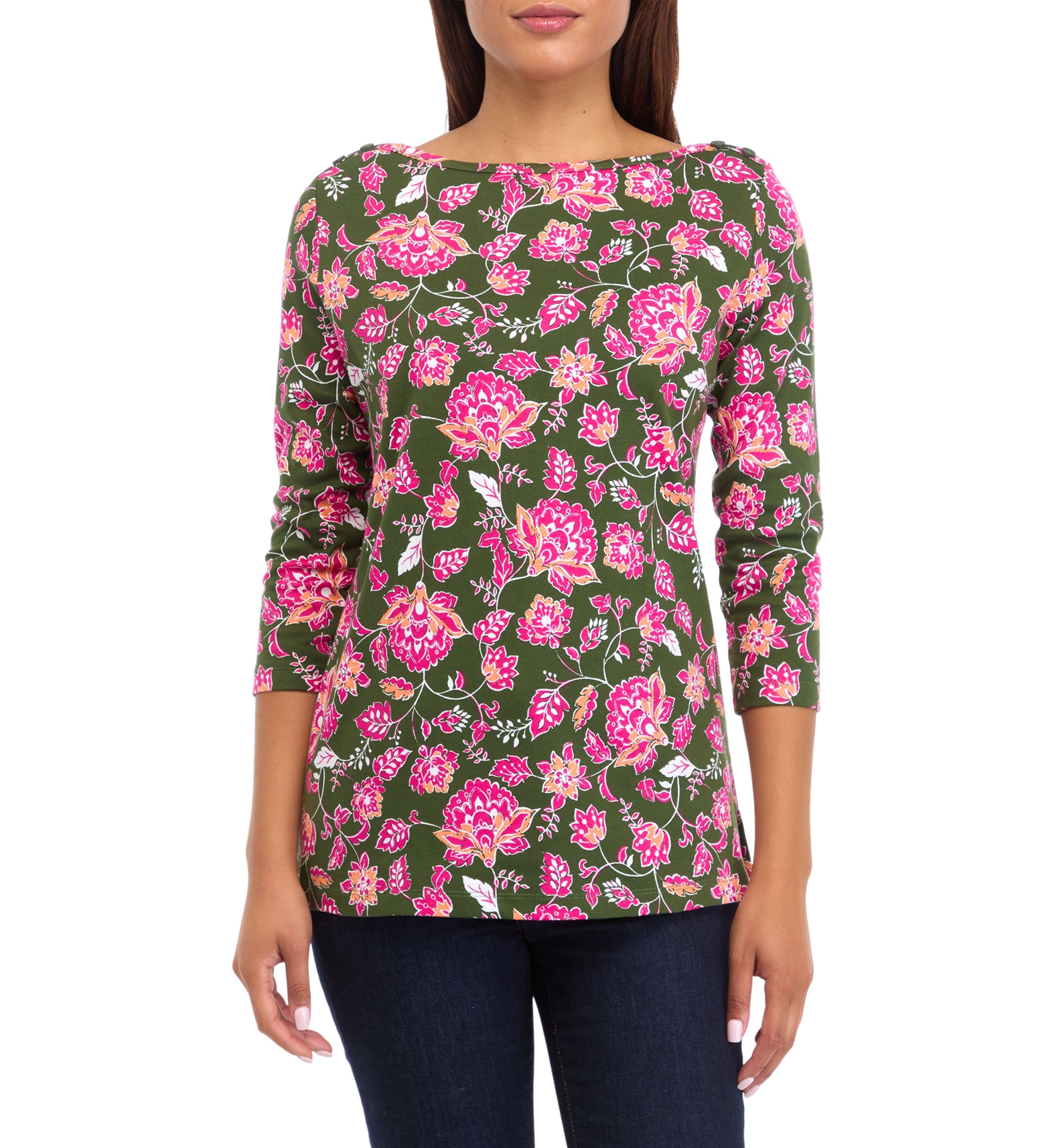 Petite Printed Boat Neck Top