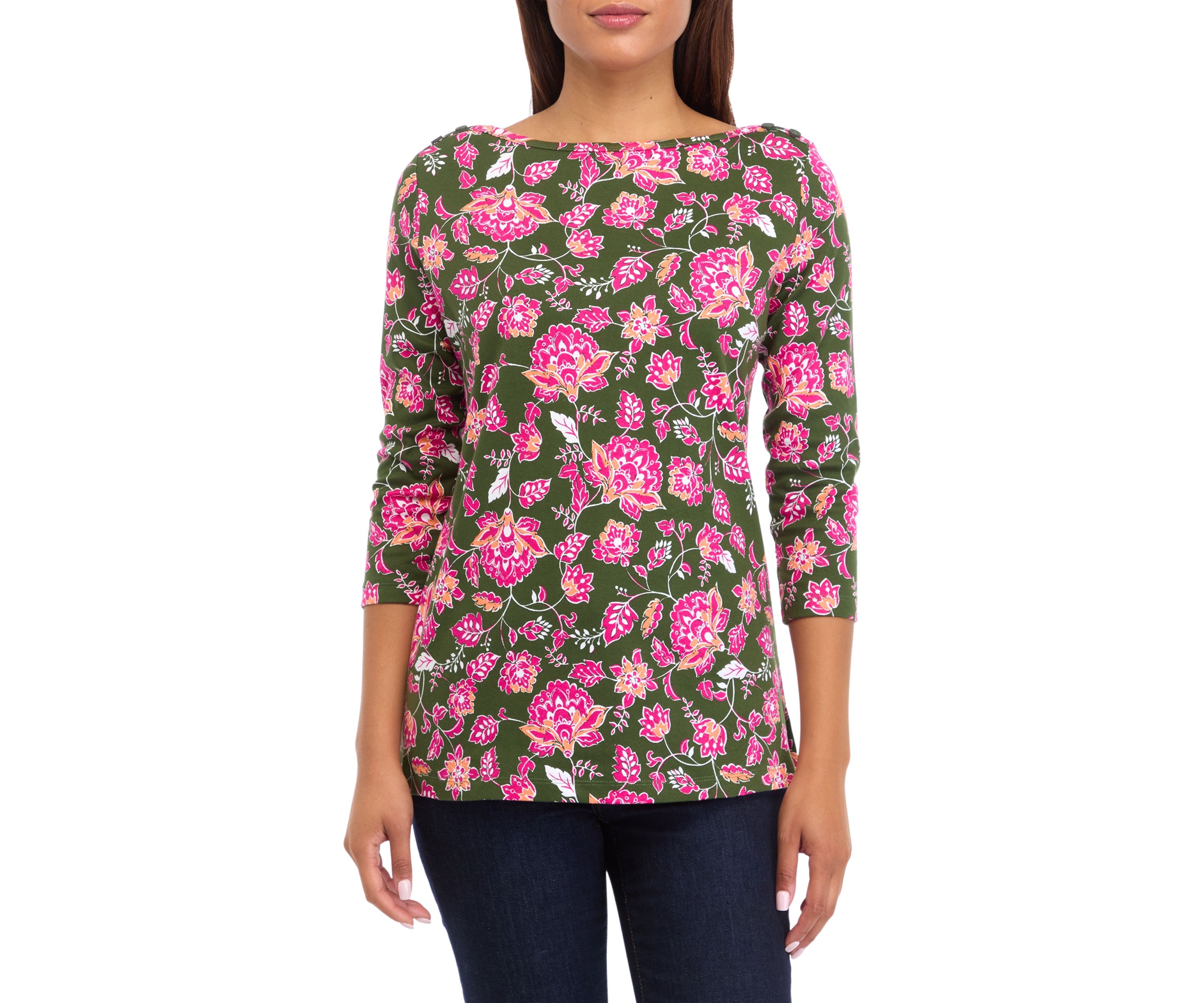 Petite Printed Boat Neck Top