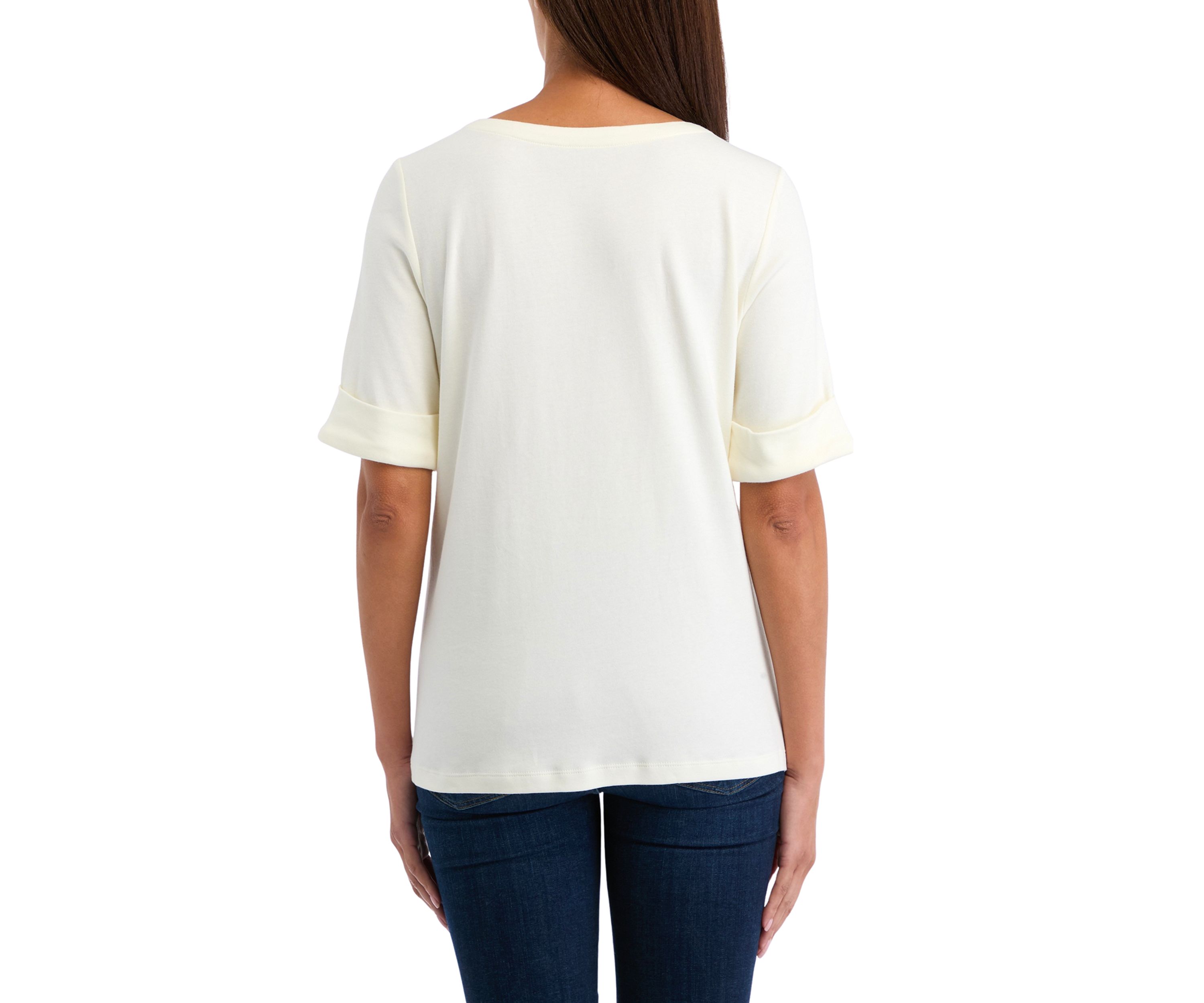 Petite Elbow Sleeve Boat Neck T-Shirt