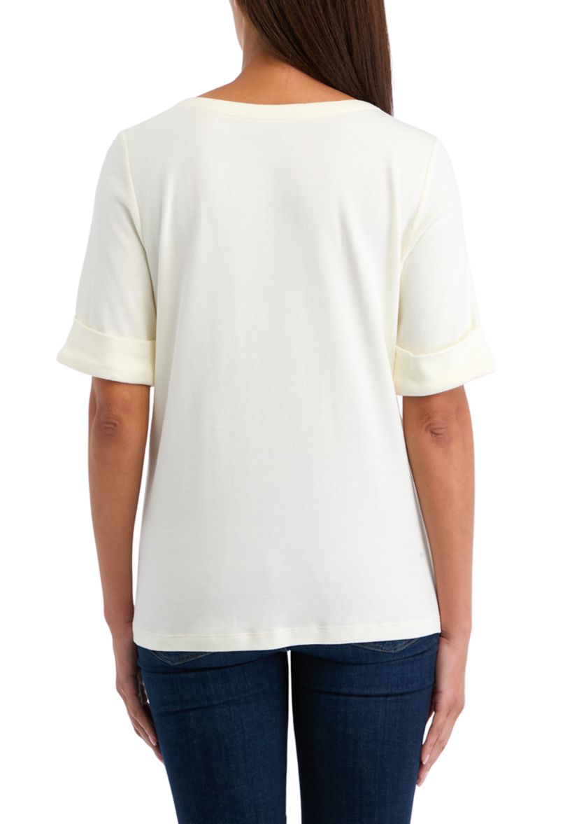 Petite Elbow Sleeve Boat Neck T-Shirt
