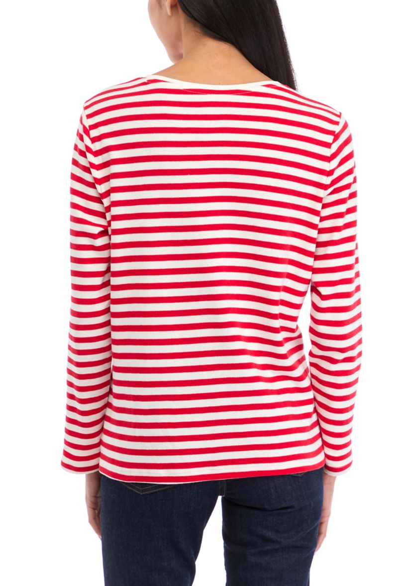 Petite Striped Holiday Graphic Top